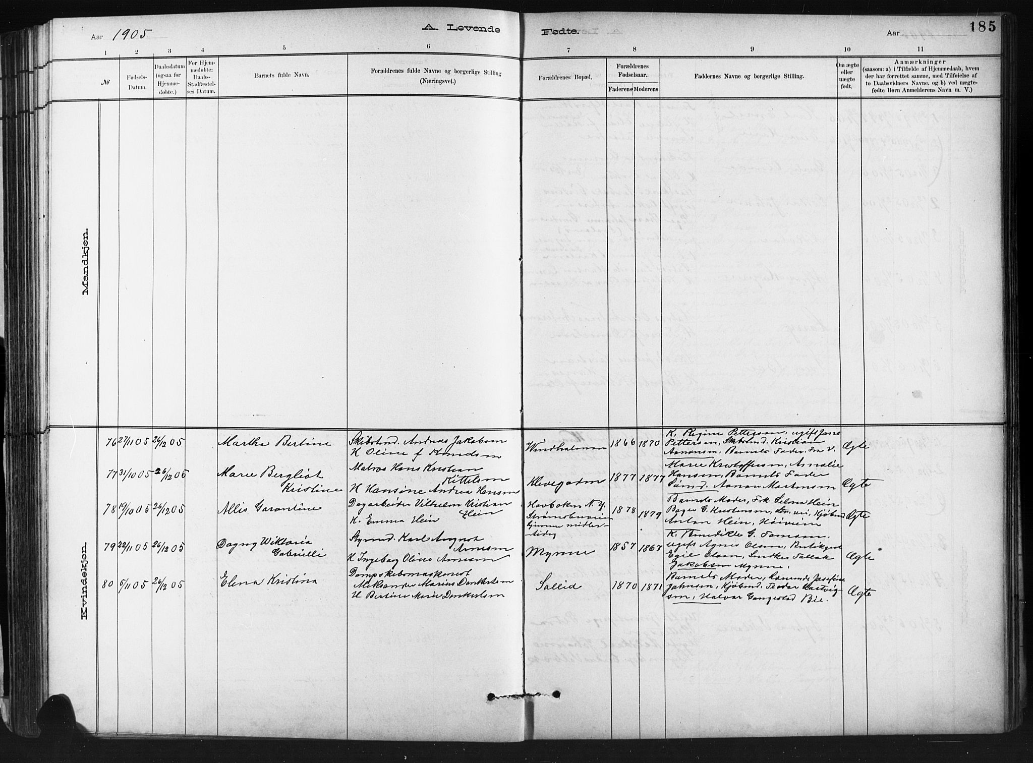 Barbu sokneprestkontor, SAK/1111-0003/F/Fb/L0002: Parish register (copy) no. B 2, 1890-1922, p. 185