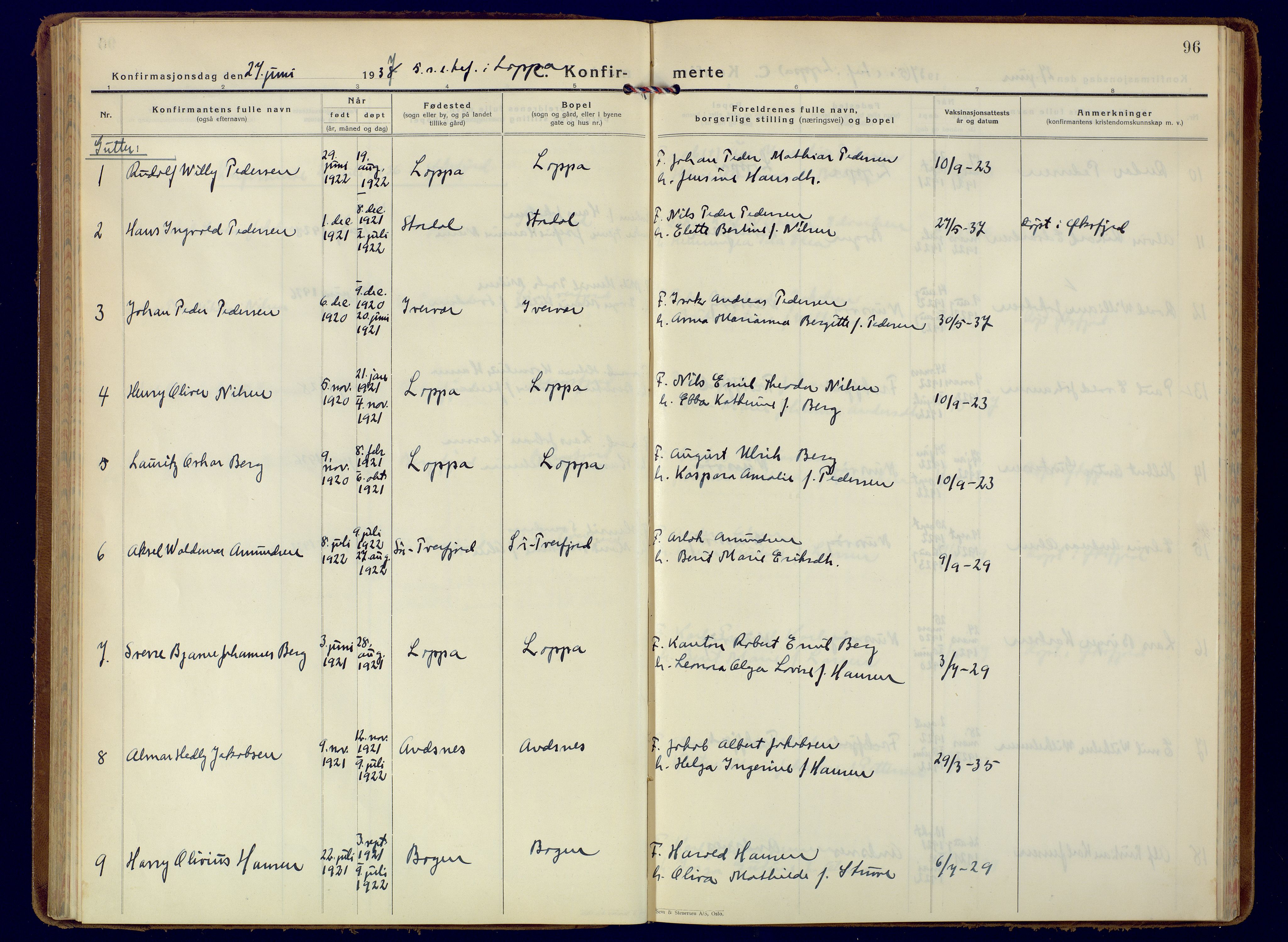 Loppa sokneprestkontor, SATØ/S-1339/H/Ha/L0014kirke: Parish register (official) no. 14, 1933-1942, p. 96