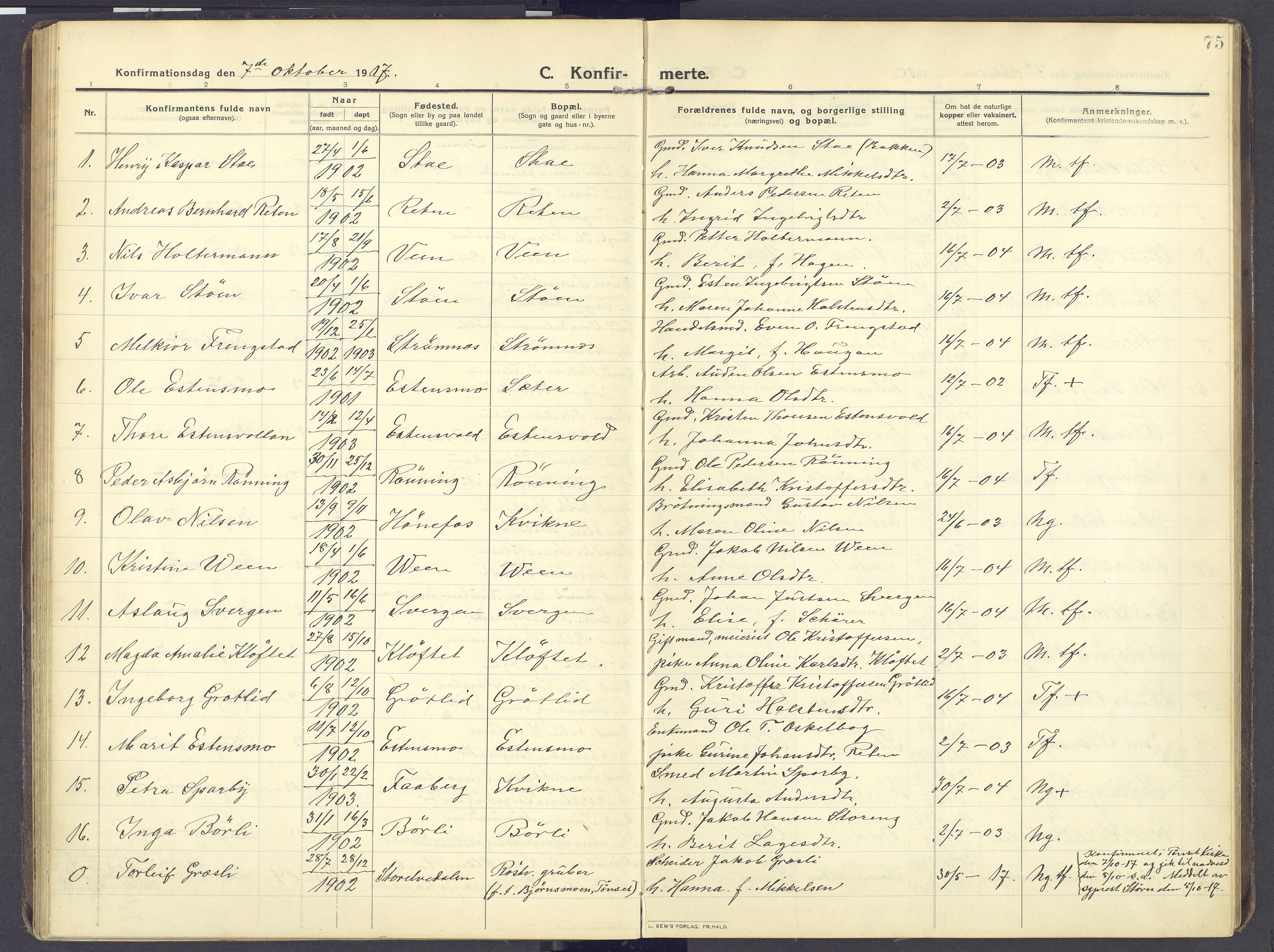 Kvikne prestekontor, SAH/PREST-064/H/Ha/Haa/L0009: Parish register (official) no. 9, 1911-1942, p. 75
