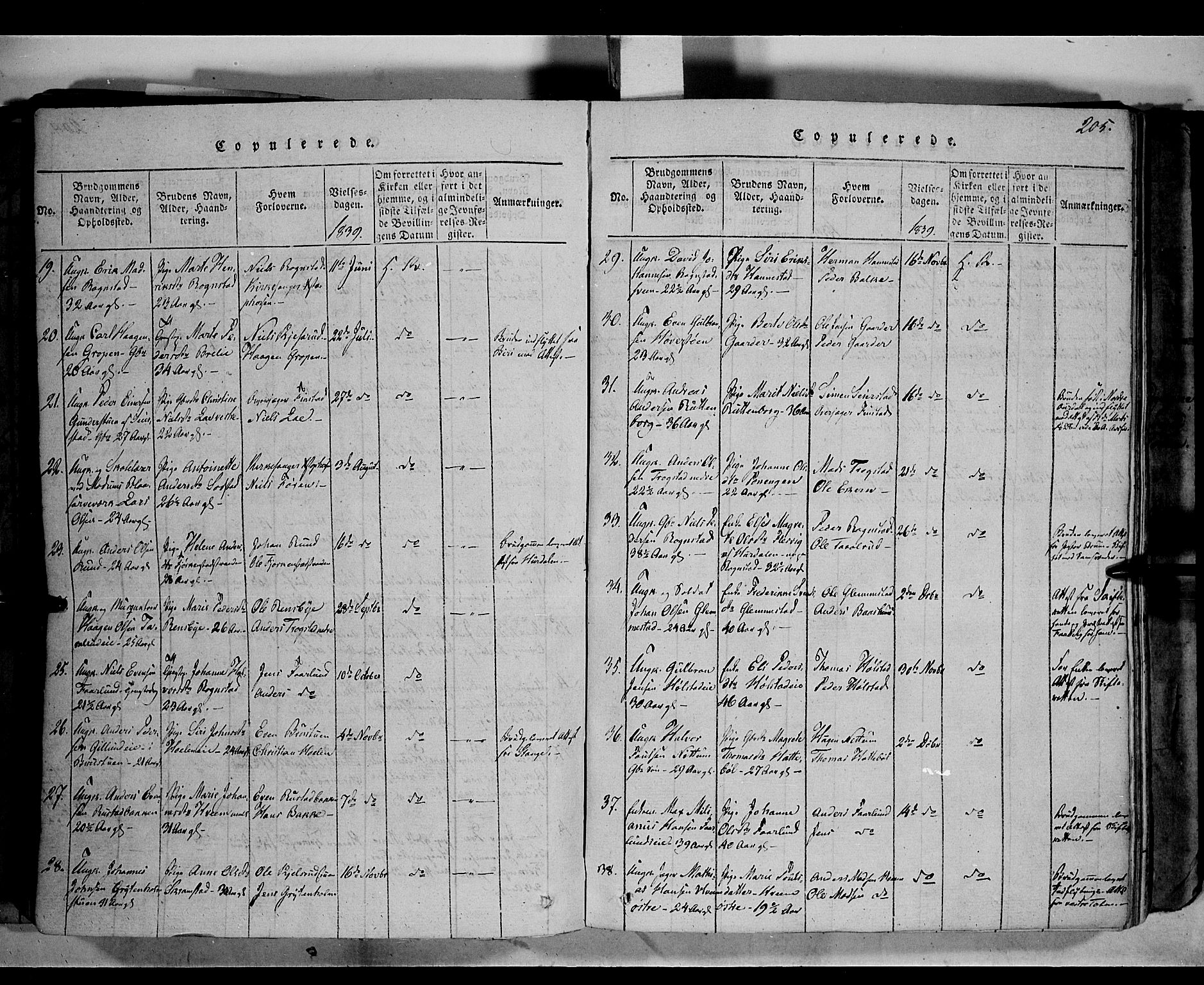 Østre Toten prestekontor, SAH/PREST-104/H/Ha/Haa/L0001: Parish register (official) no. 1, 1828-1839, p. 205