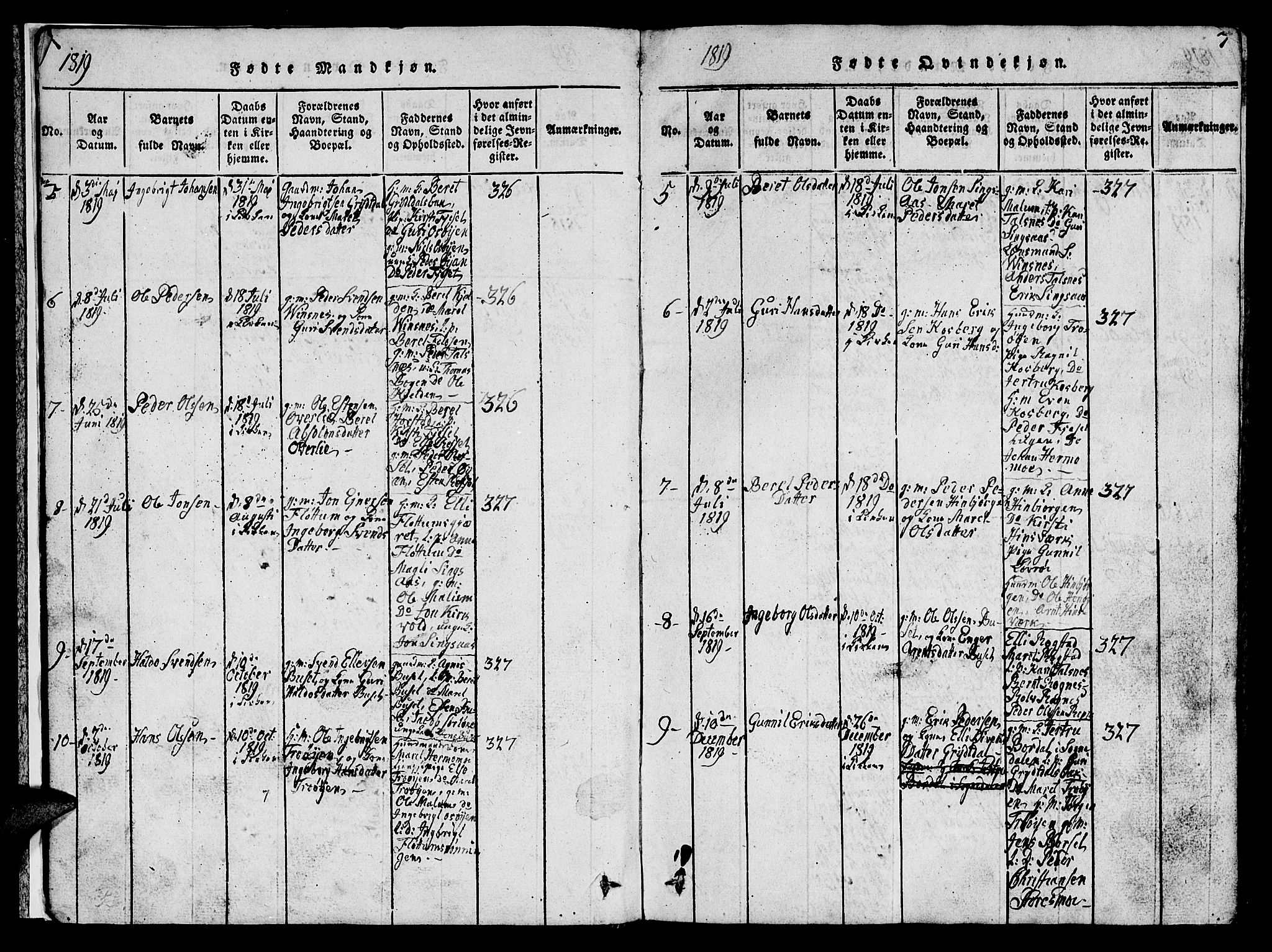 Ministerialprotokoller, klokkerbøker og fødselsregistre - Sør-Trøndelag, AV/SAT-A-1456/688/L1026: Parish register (copy) no. 688C01, 1817-1860, p. 7