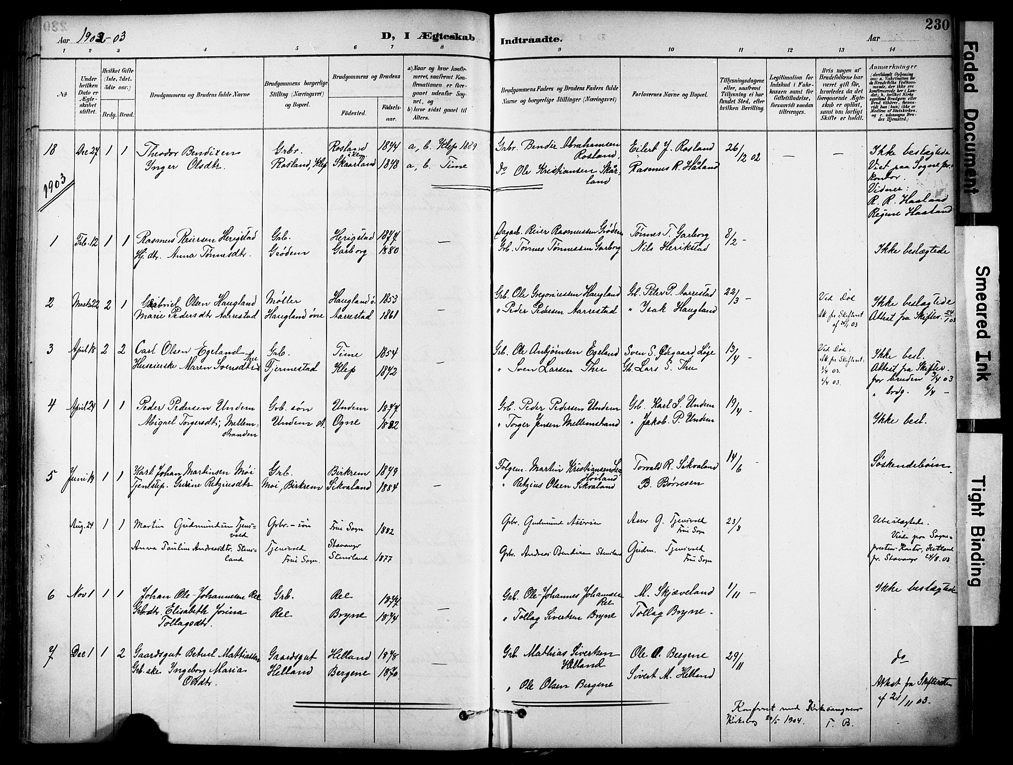 Lye sokneprestkontor, SAST/A-101794/001/30BA/L0011: Parish register (official) no. A 9, 1893-1903, p. 230