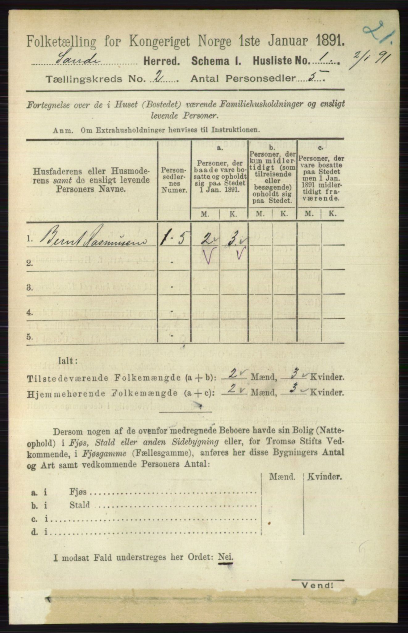 RA, 1891 census for 0713 Sande, 1891, p. 469
