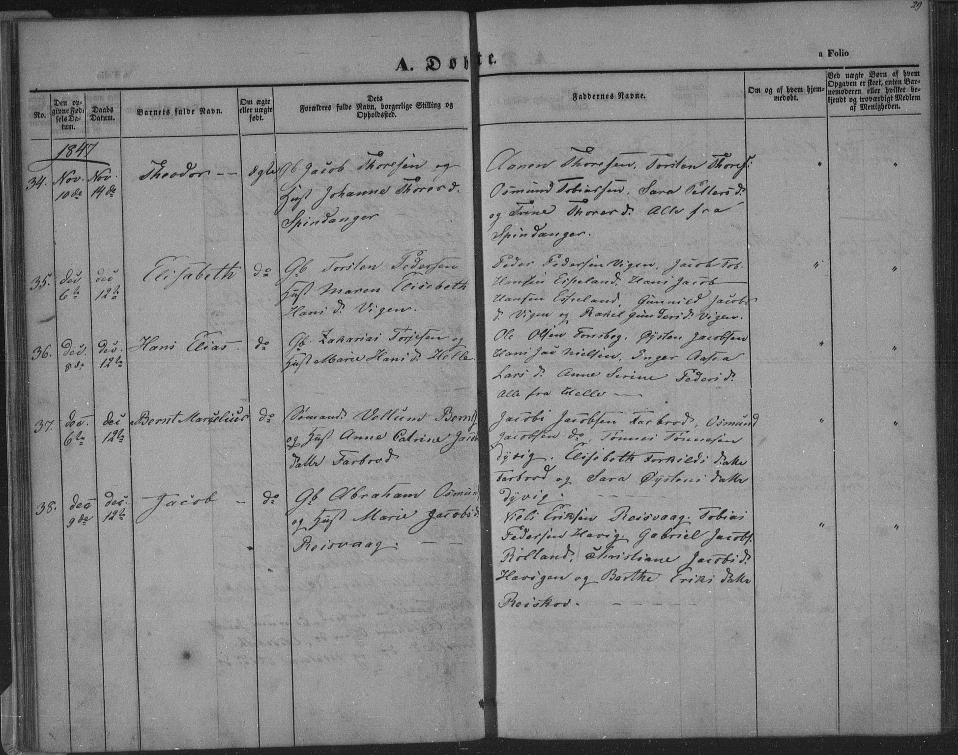 Herad sokneprestkontor, SAK/1111-0018/F/Fa/Fab/L0003: Parish register (official) no. A 3, 1844-1853, p. 29