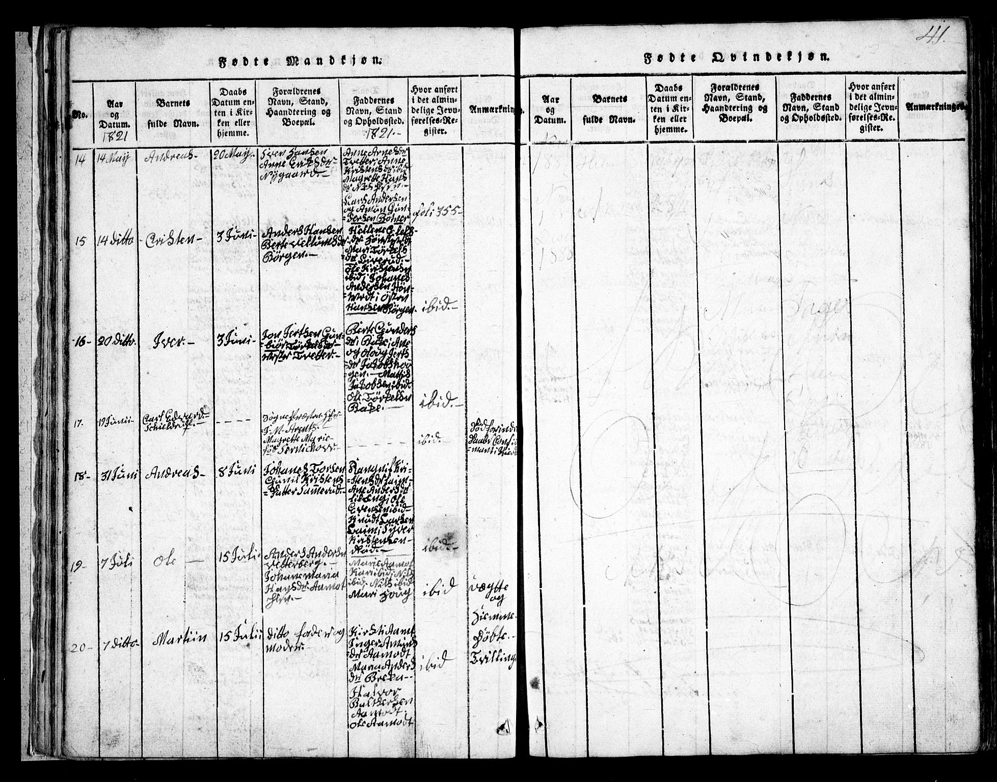 Skiptvet prestekontor Kirkebøker, AV/SAO-A-20009/G/Ga/L0001: Parish register (copy) no. 1, 1815-1838, p. 41