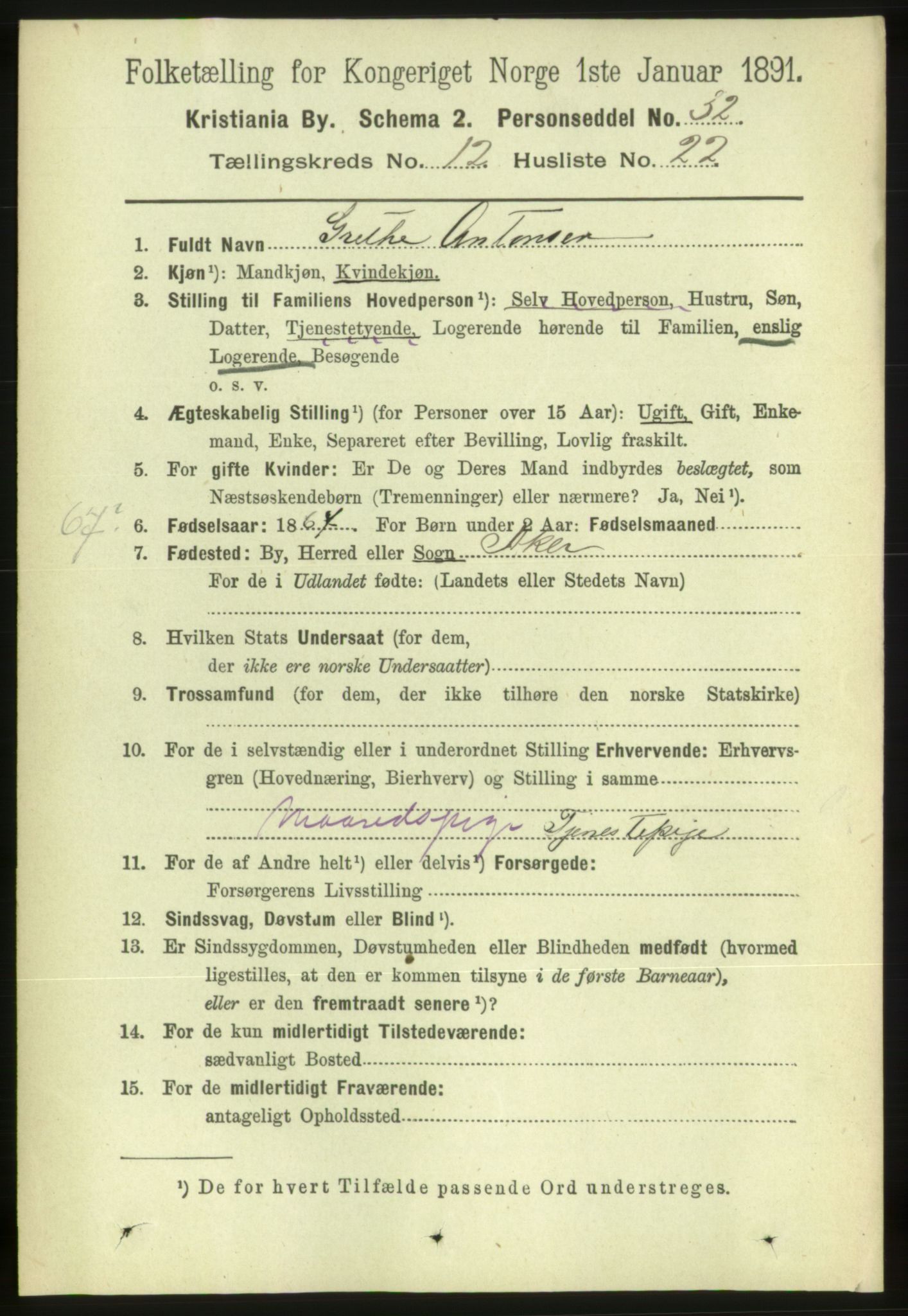 RA, 1891 census for 0301 Kristiania, 1891, p. 5873
