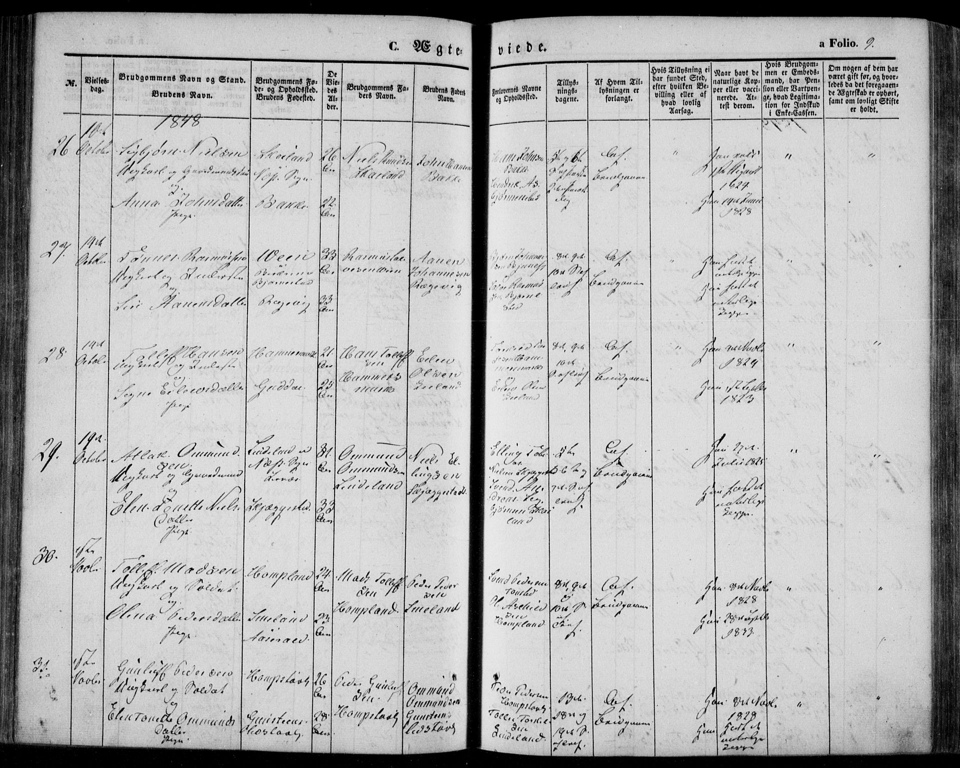 Bakke sokneprestkontor, AV/SAK-1111-0002/F/Fa/Faa/L0005: Parish register (official) no. A 5, 1847-1855, p. 9