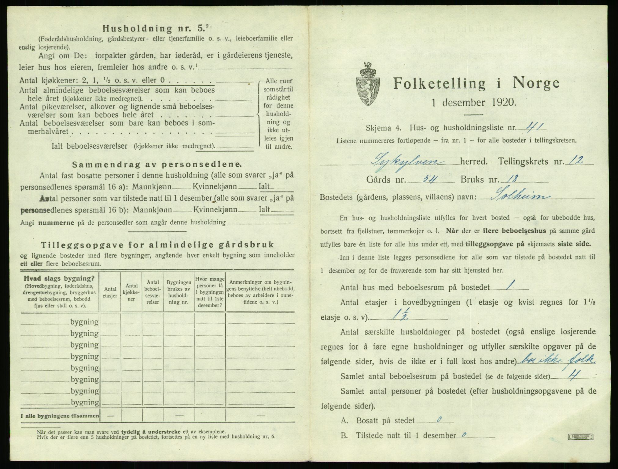 SAT, 1920 census for Sykkylven, 1920, p. 911