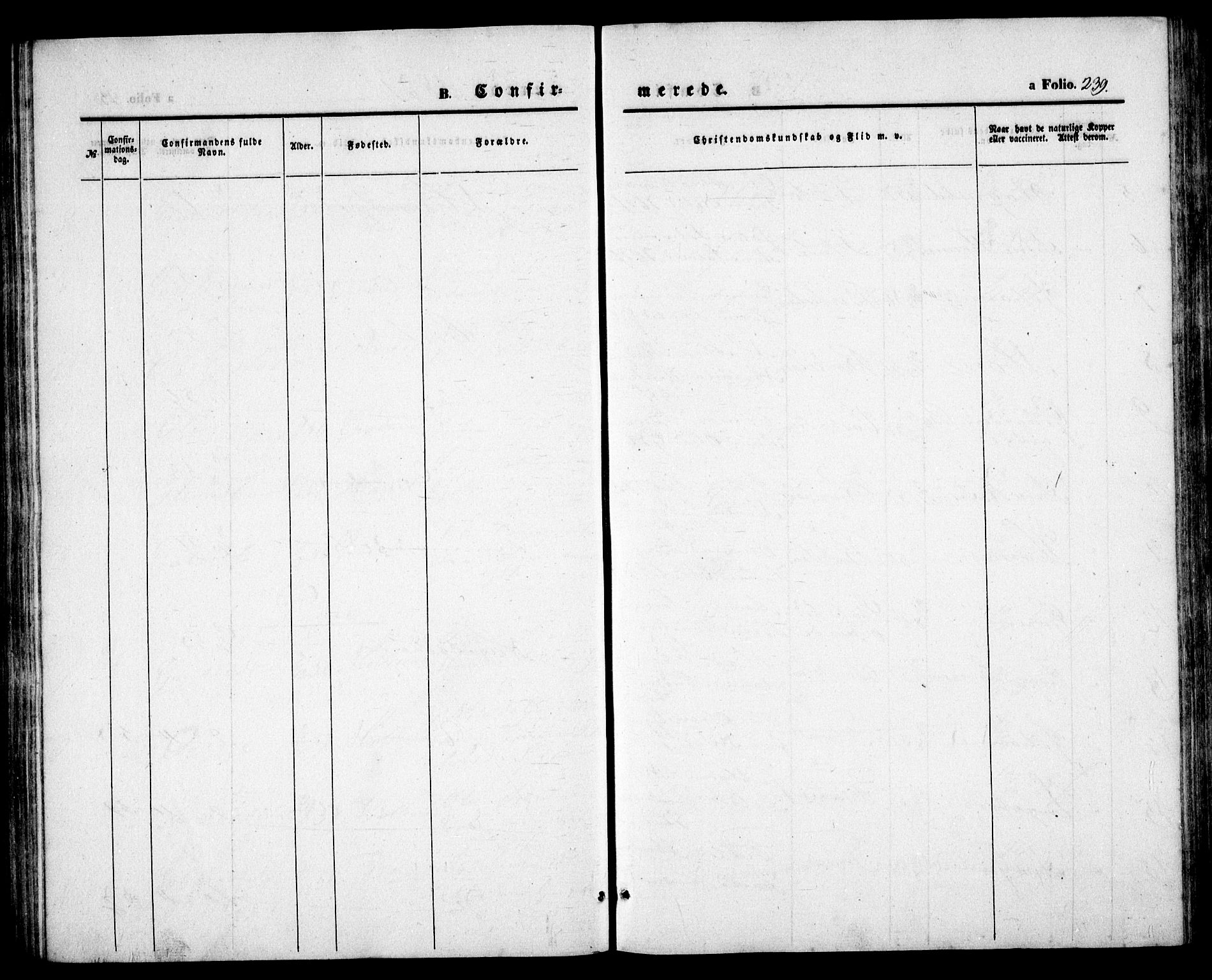 Birkenes sokneprestkontor, SAK/1111-0004/F/Fb/L0002: Parish register (copy) no. B 2, 1849-1876, p. 239