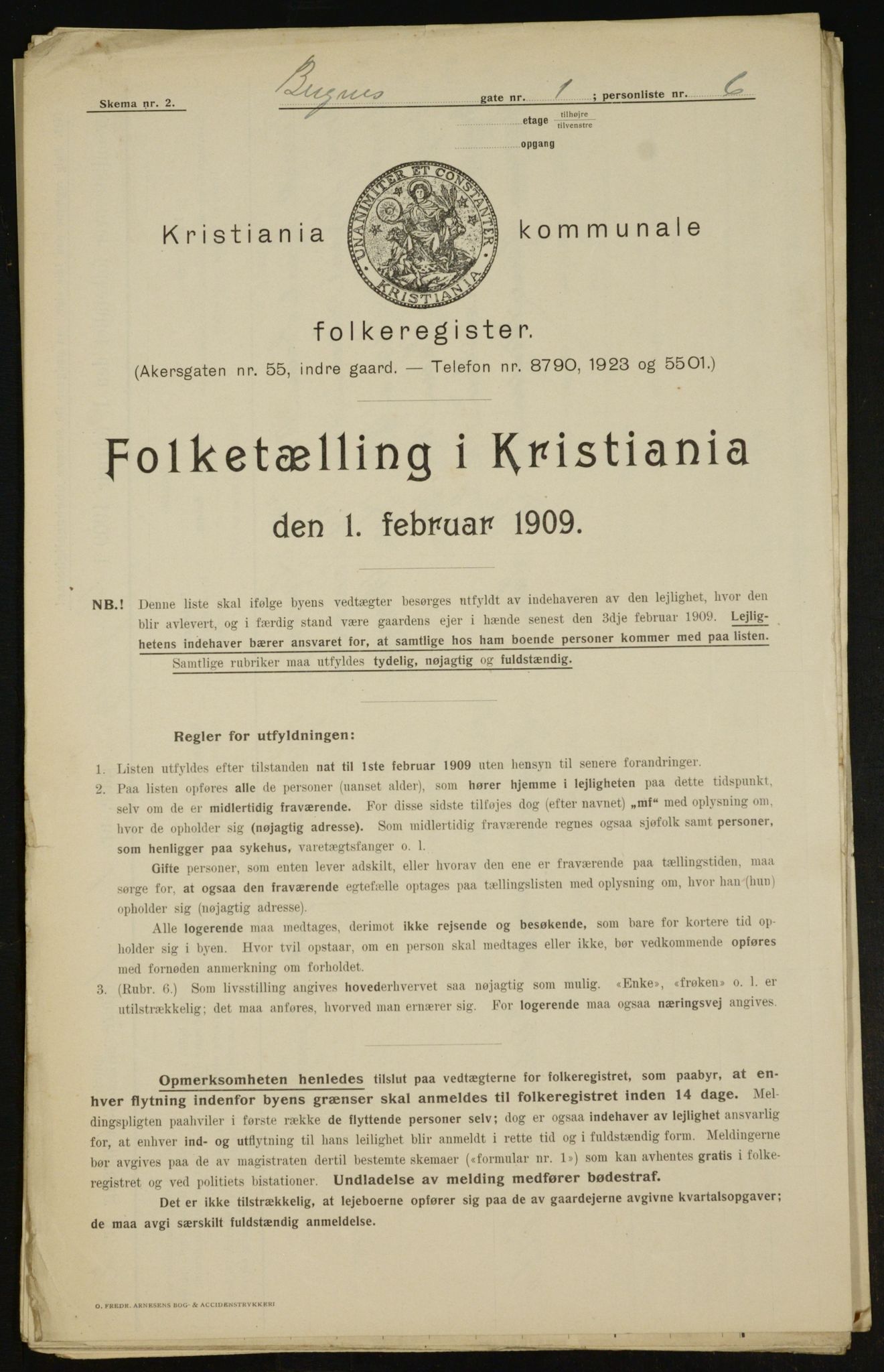 OBA, Municipal Census 1909 for Kristiania, 1909, p. 3433