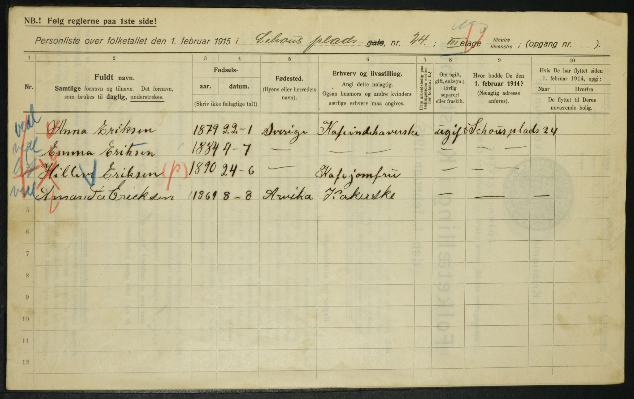 OBA, Municipal Census 1915 for Kristiania, 1915, p. 90142