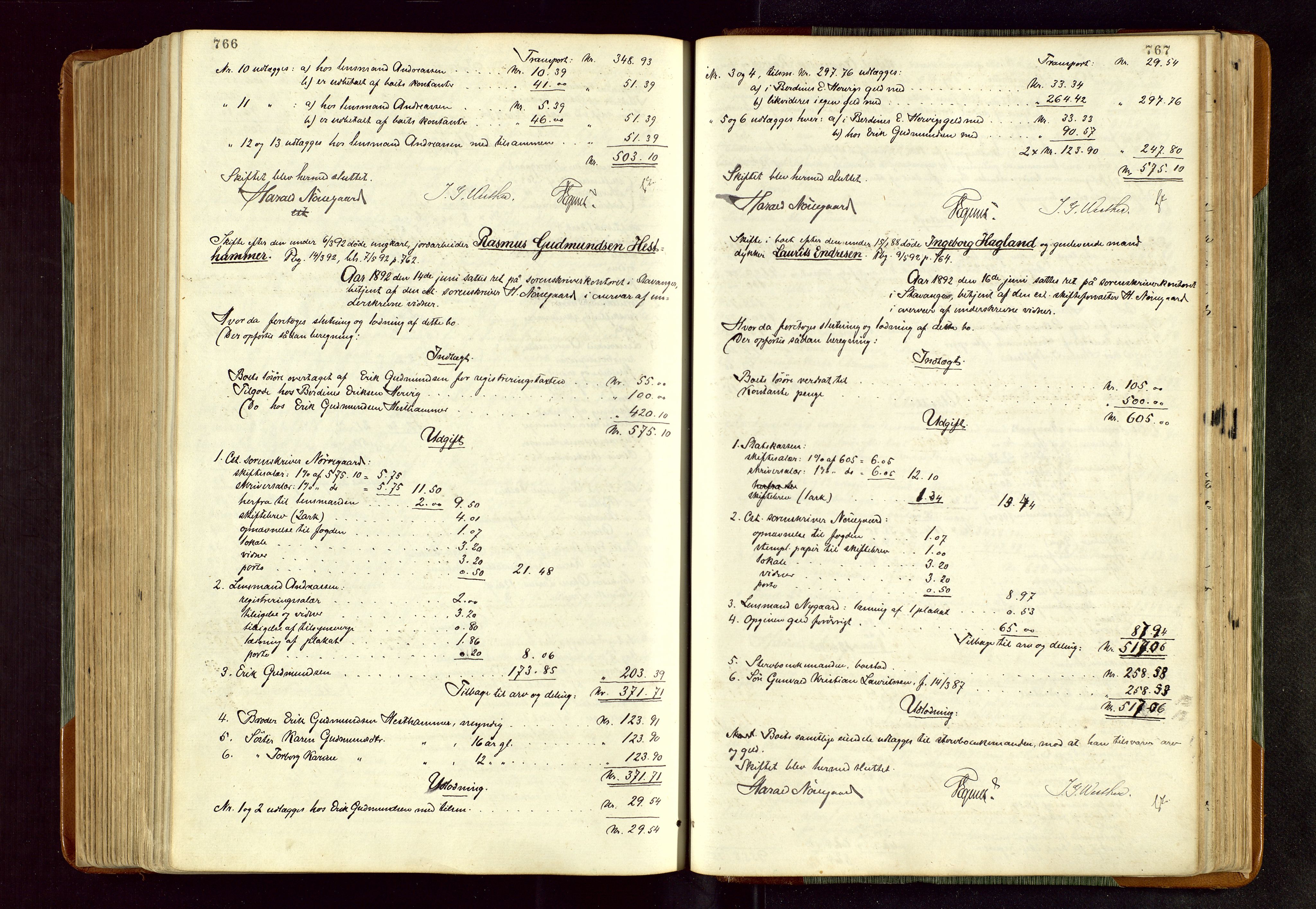 Karmsund sorenskriveri, AV/SAST-A-100311/01/IV/IVDBA/L0005: SKIFTEPROTOKOLL SKJOLD,TORVESTAD, TYSVÆR, 1877-1895, p. 766-767