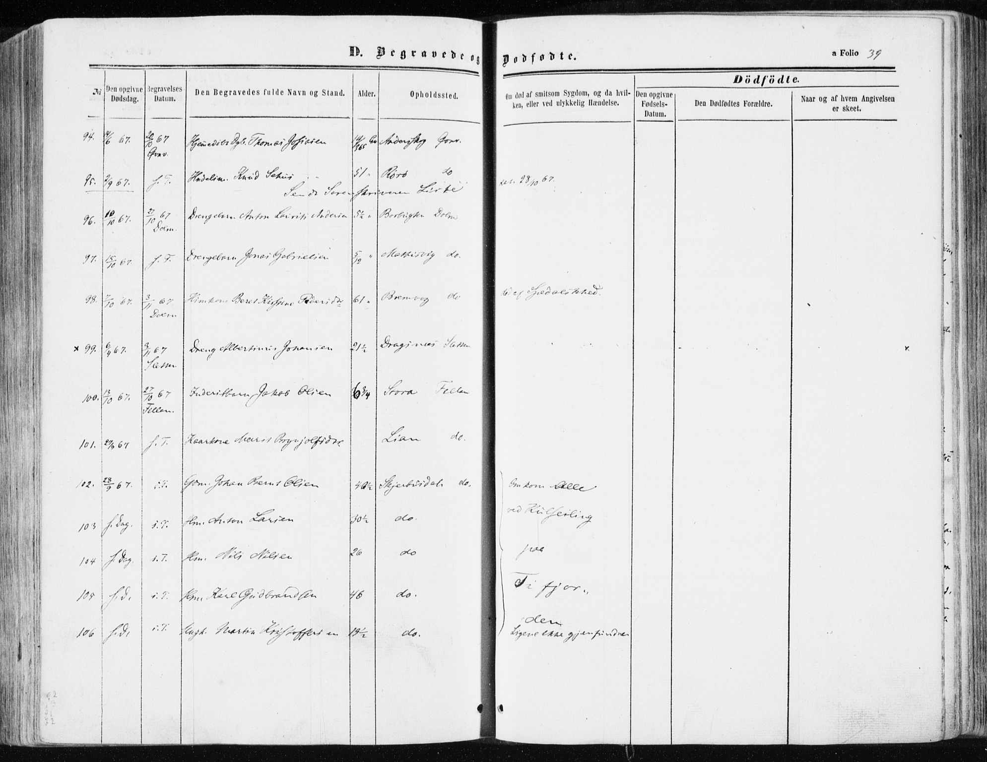 Ministerialprotokoller, klokkerbøker og fødselsregistre - Sør-Trøndelag, SAT/A-1456/634/L0531: Parish register (official) no. 634A07, 1861-1870, p. 39