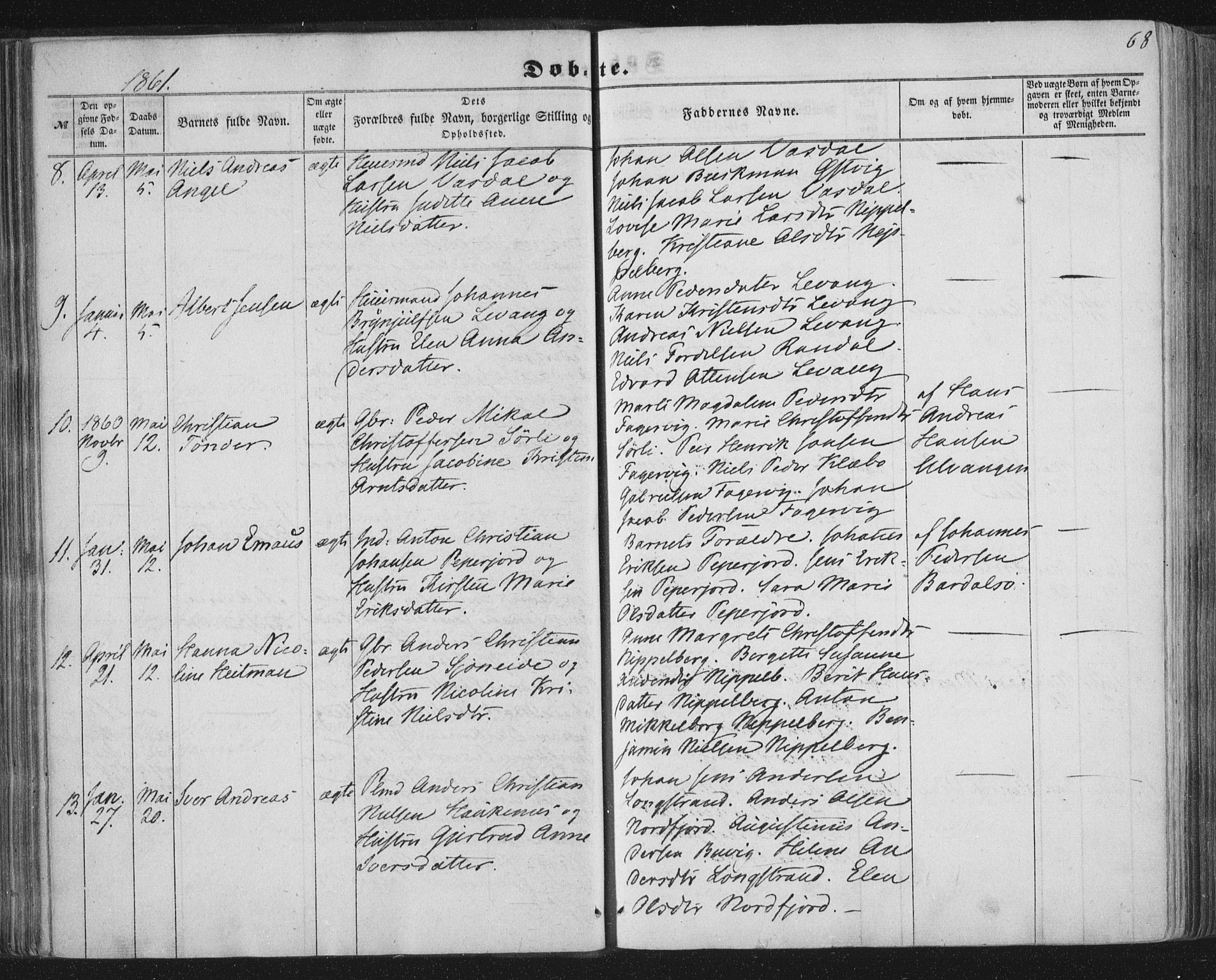 Ministerialprotokoller, klokkerbøker og fødselsregistre - Nordland, SAT/A-1459/838/L0550: Parish register (official) no. 838A08, 1855-1865, p. 68