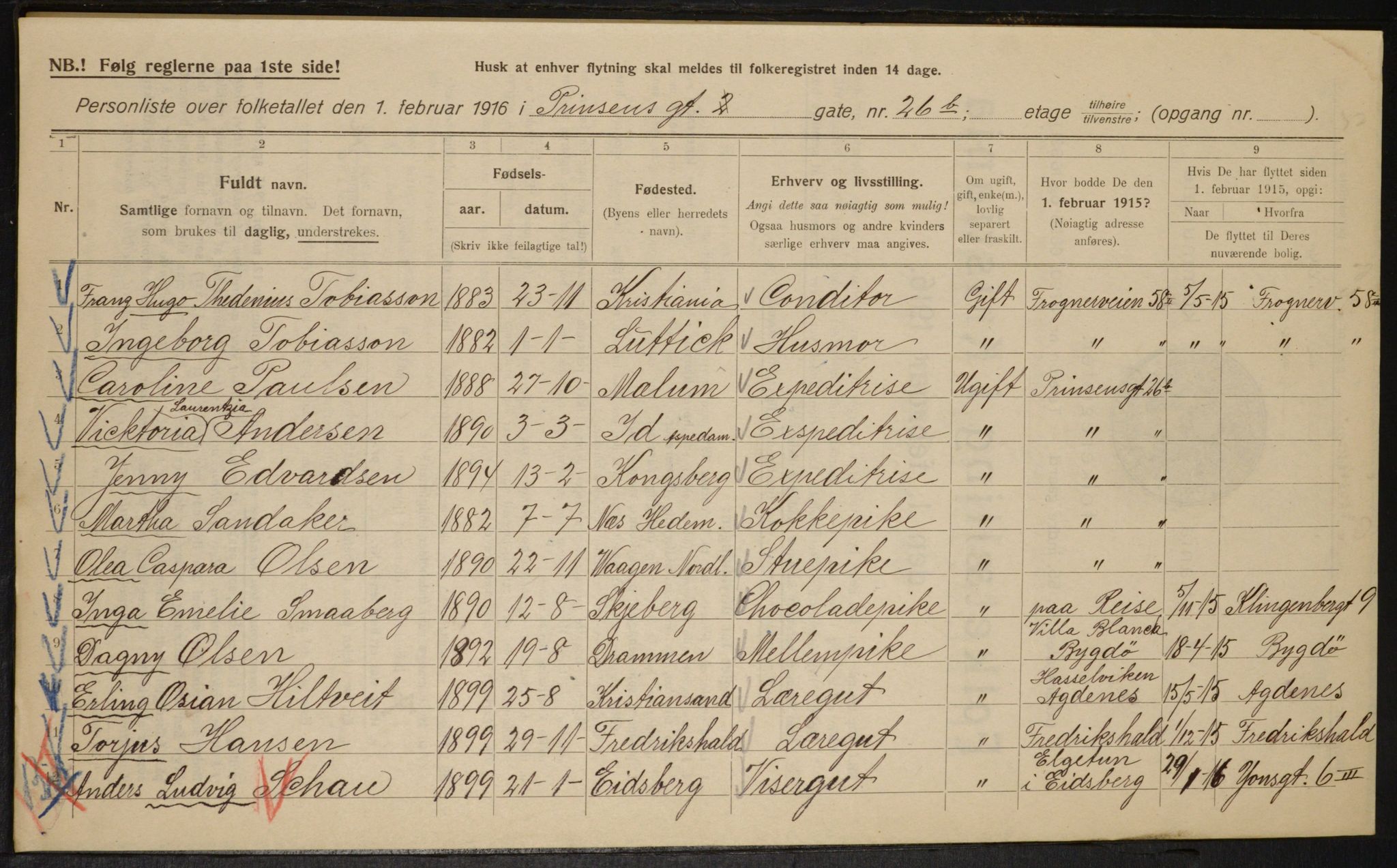 OBA, Municipal Census 1916 for Kristiania, 1916, p. 83604