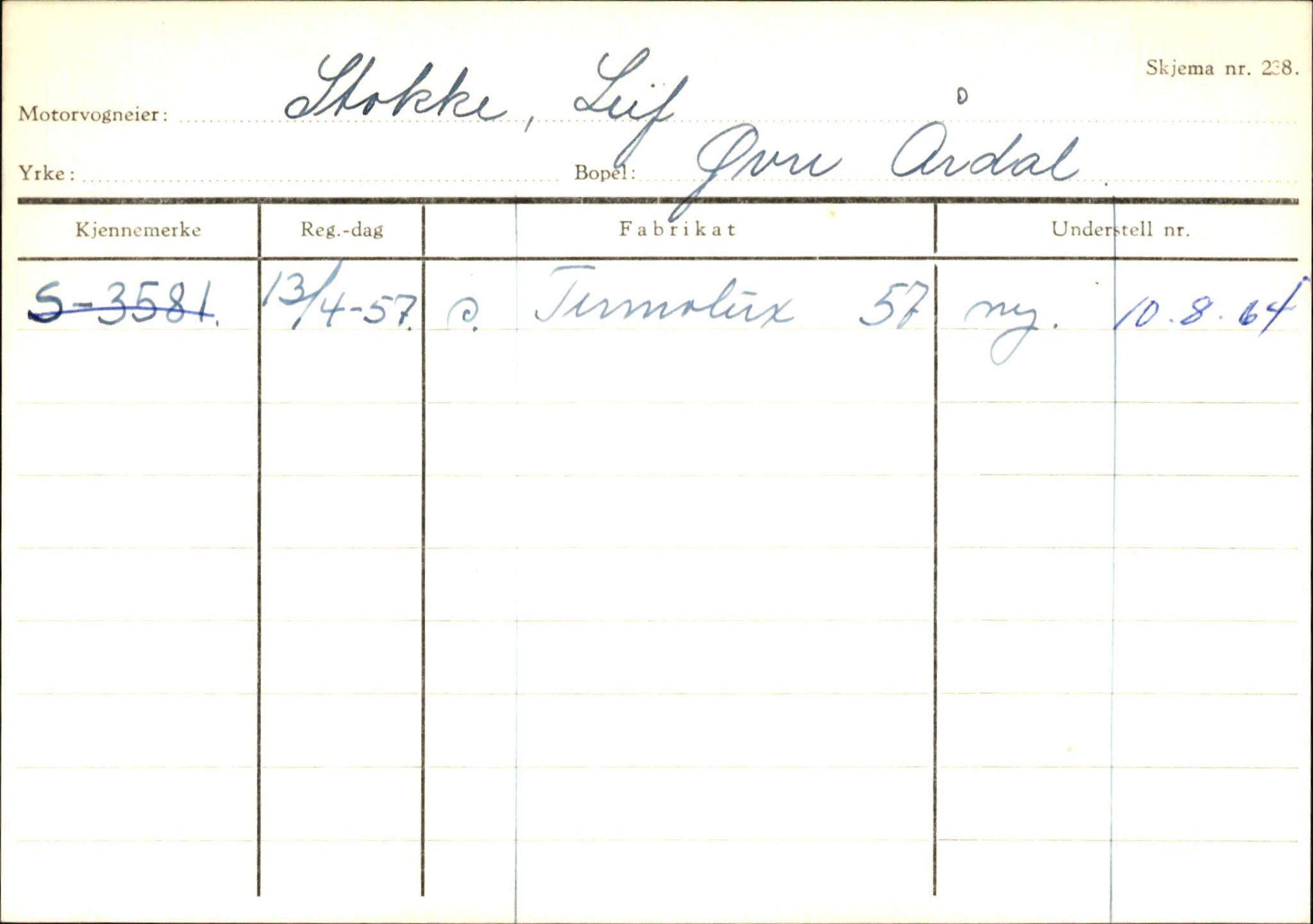 Statens vegvesen, Sogn og Fjordane vegkontor, AV/SAB-A-5301/4/F/L0146: Registerkort Årdal R-Å samt diverse kort, 1945-1975, p. 624