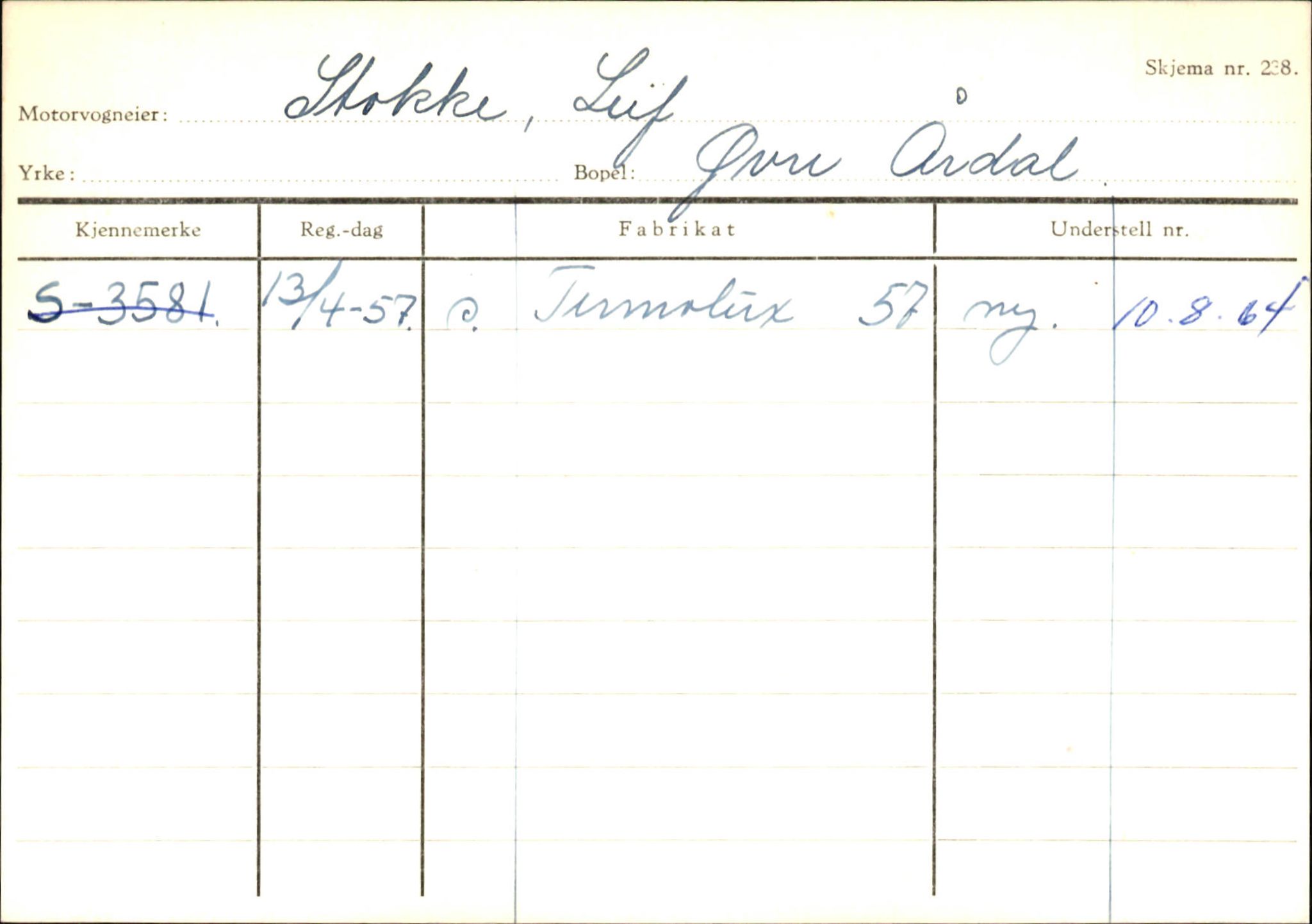 Statens vegvesen, Sogn og Fjordane vegkontor, SAB/A-5301/4/F/L0146: Registerkort Årdal R-Å samt diverse kort, 1945-1975, p. 624