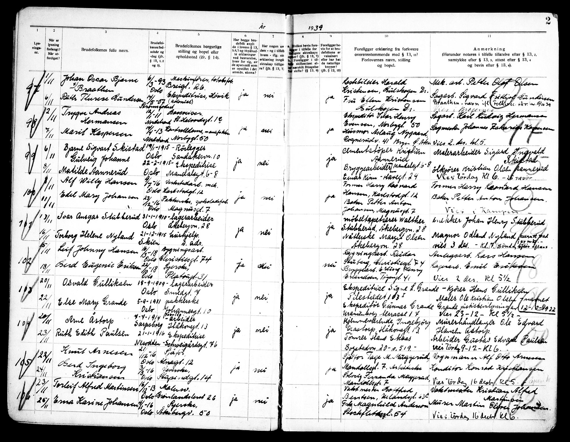 Grønland prestekontor Kirkebøker, AV/SAO-A-10848/H/Ha/L0004: Banns register no. 4, 1939-1951, p. 2
