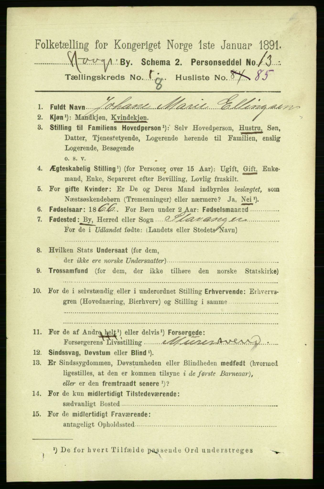 RA, 1891 census for 1103 Stavanger, 1891, p. 12701