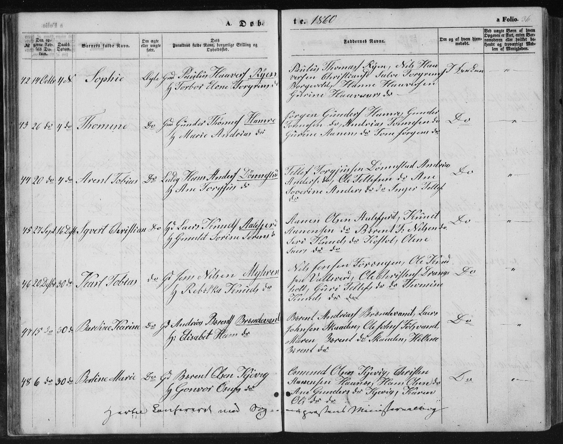 Tveit sokneprestkontor, AV/SAK-1111-0043/F/Fb/L0003: Parish register (copy) no. B 3, 1854-1886, p. 36