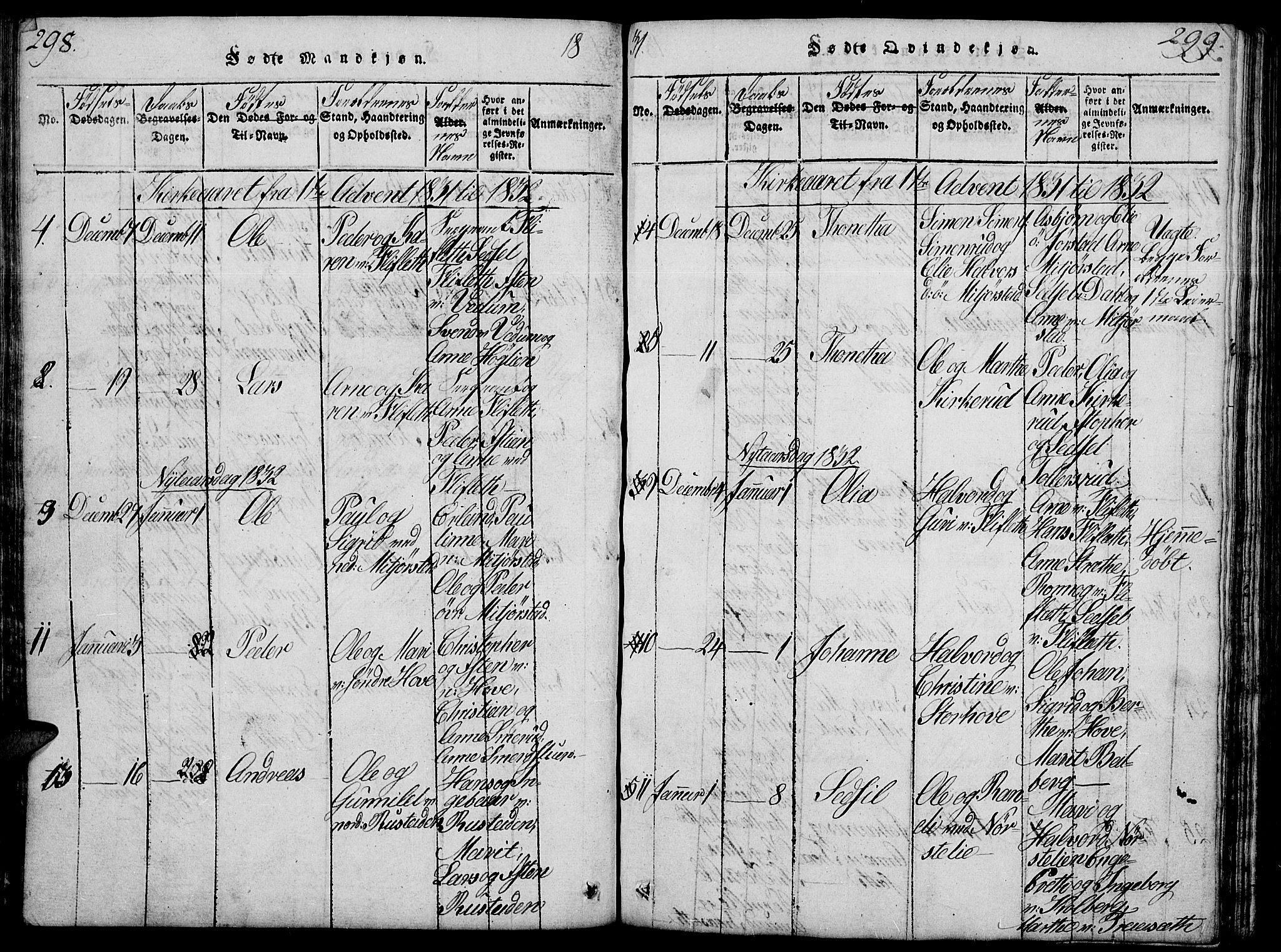 Fåberg prestekontor, SAH/PREST-086/H/Ha/Hab/L0004: Parish register (copy) no. 4, 1818-1837, p. 298-299
