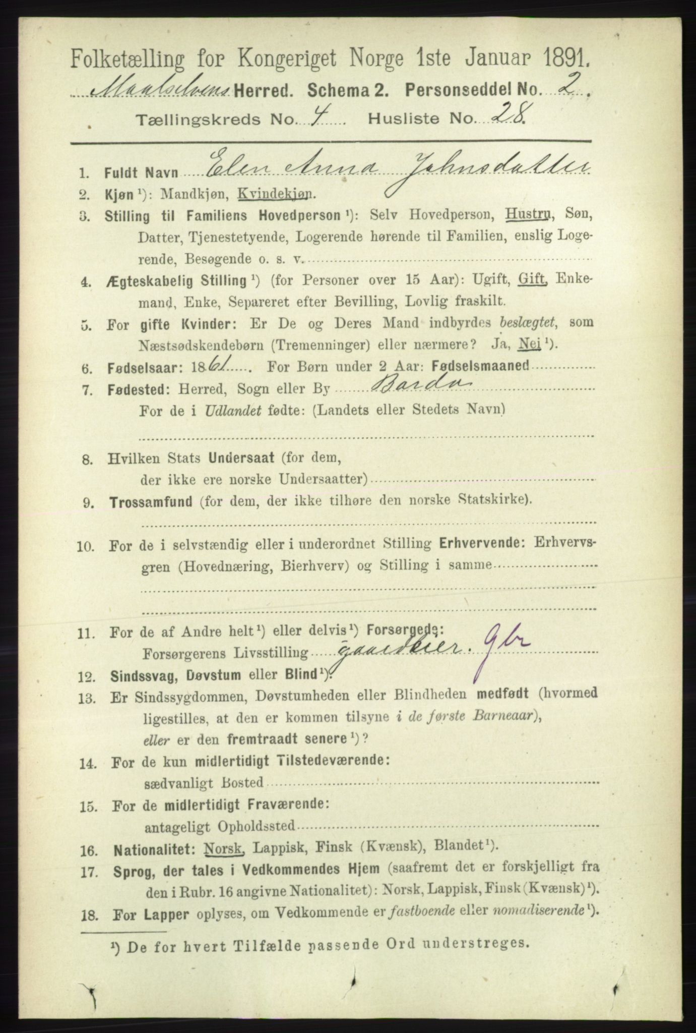 RA, 1891 census for 1924 Målselv, 1891, p. 1294