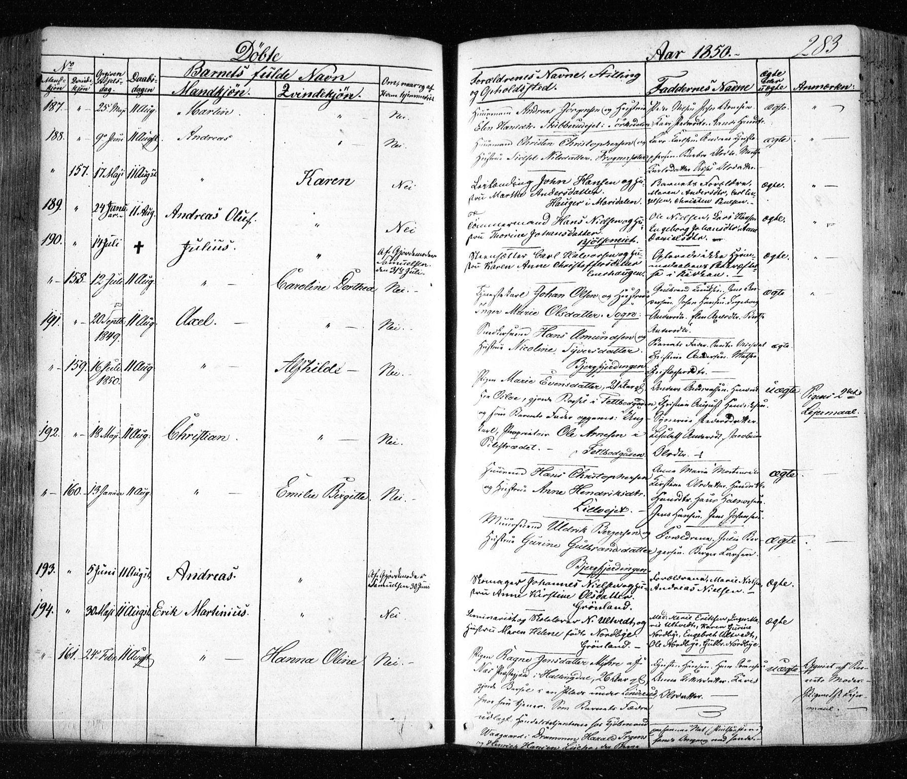 Aker prestekontor kirkebøker, SAO/A-10861/F/L0019: Parish register (official) no. 19, 1842-1852, p. 283