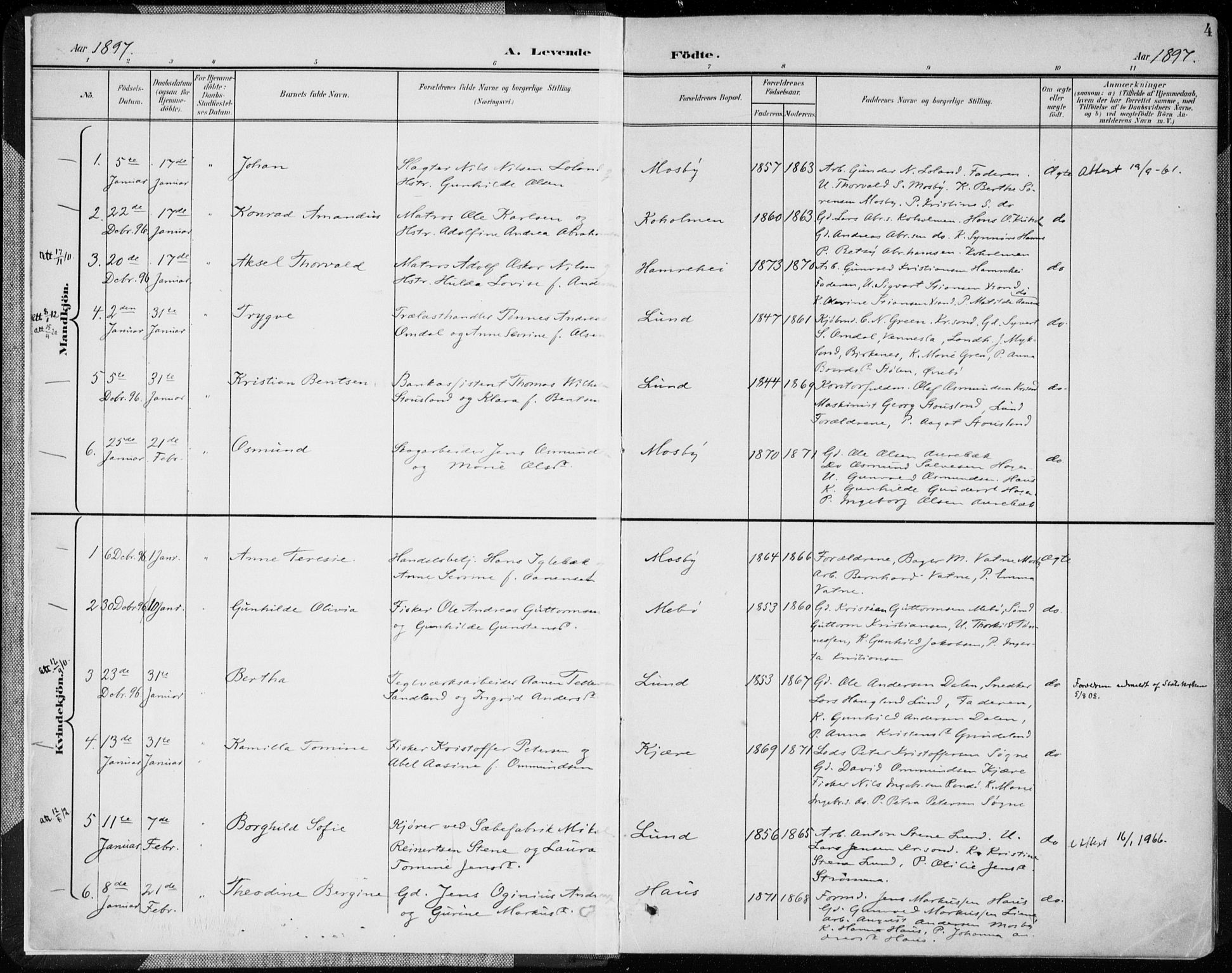 Oddernes sokneprestkontor, AV/SAK-1111-0033/F/Fa/Faa/L0010: Parish register (official) no. A 10, 1897-1911, p. 4