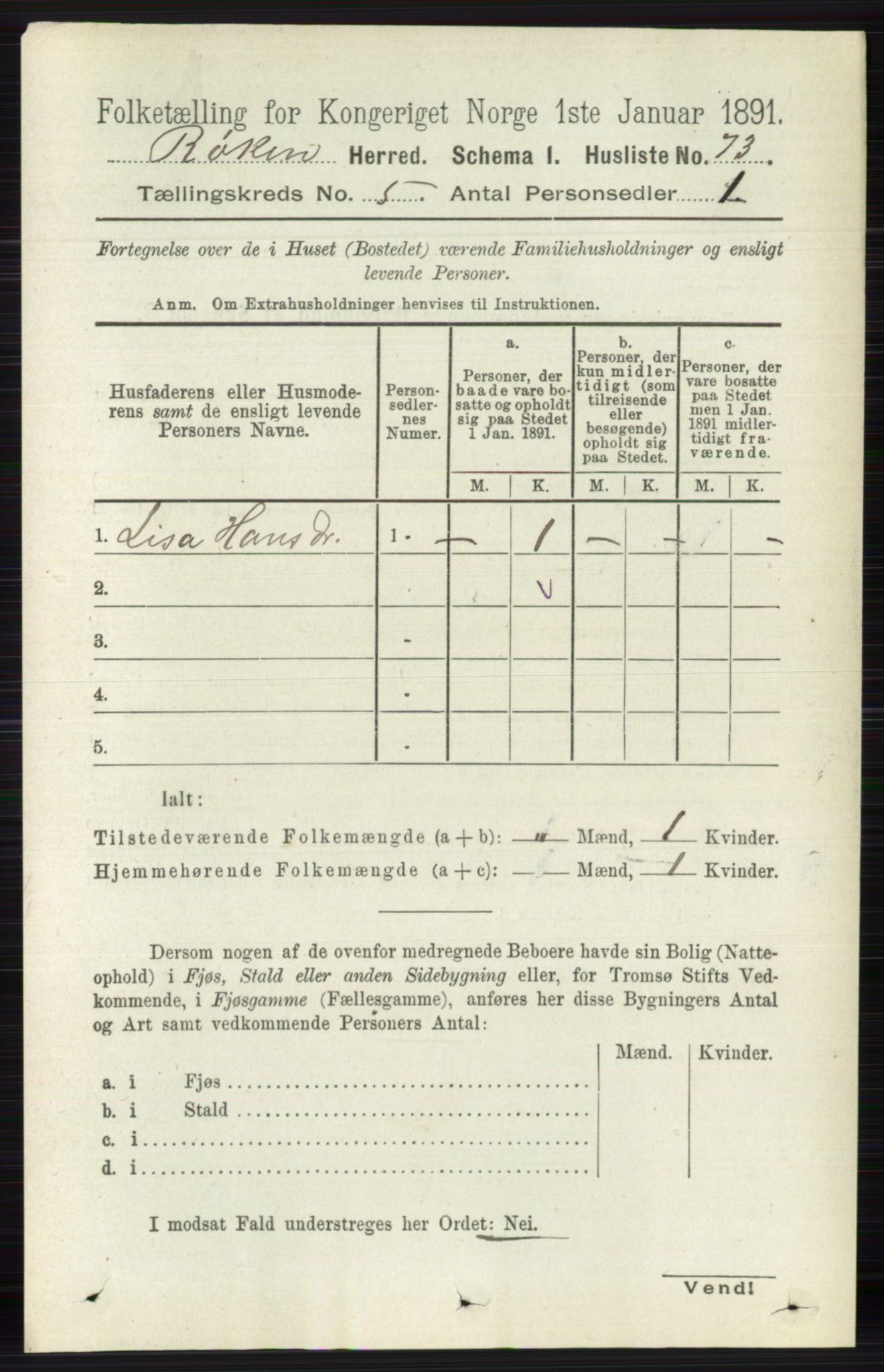 RA, 1891 census for 0627 Røyken, 1891, p. 2837