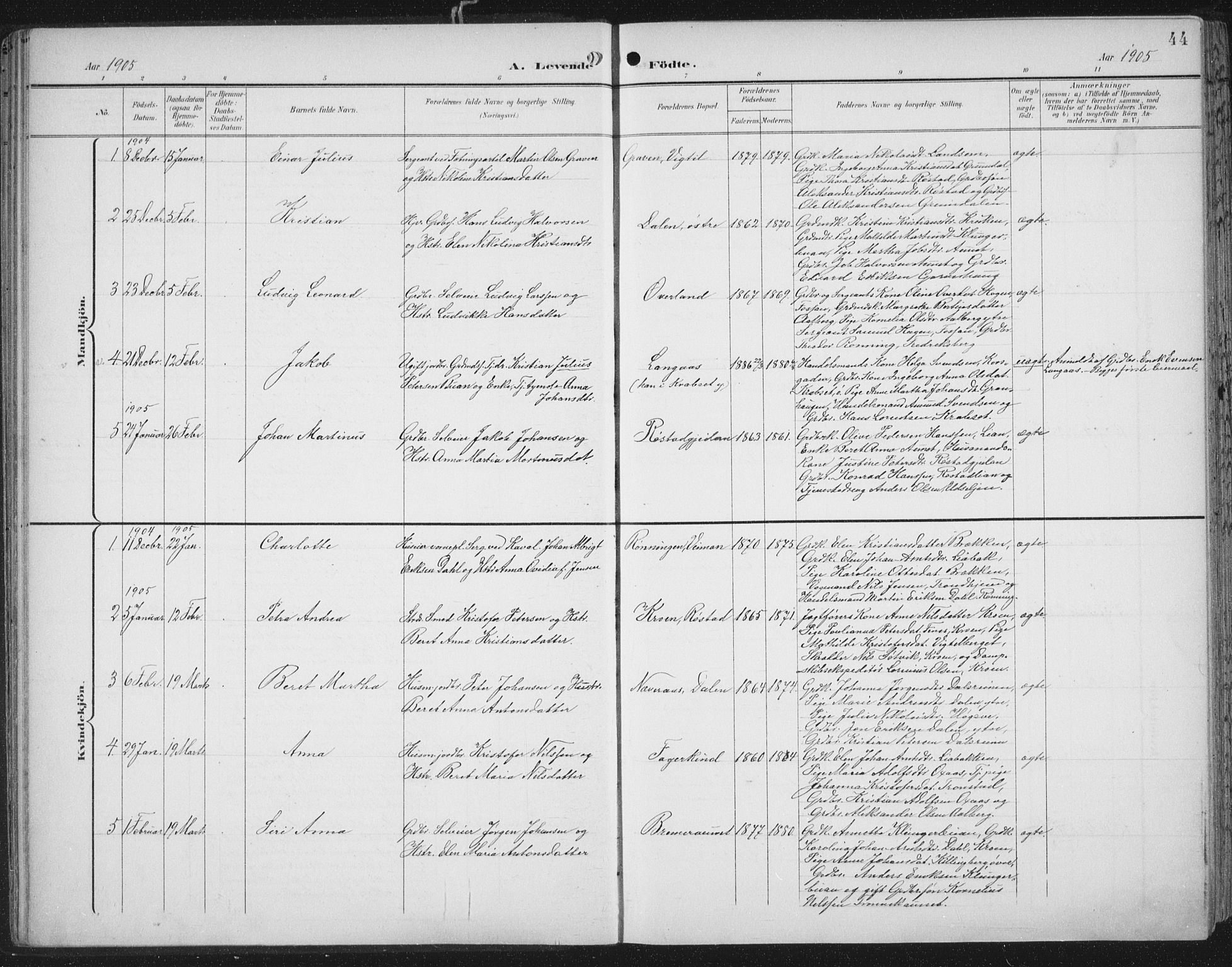 Ministerialprotokoller, klokkerbøker og fødselsregistre - Nord-Trøndelag, SAT/A-1458/701/L0011: Parish register (official) no. 701A11, 1899-1915, p. 44