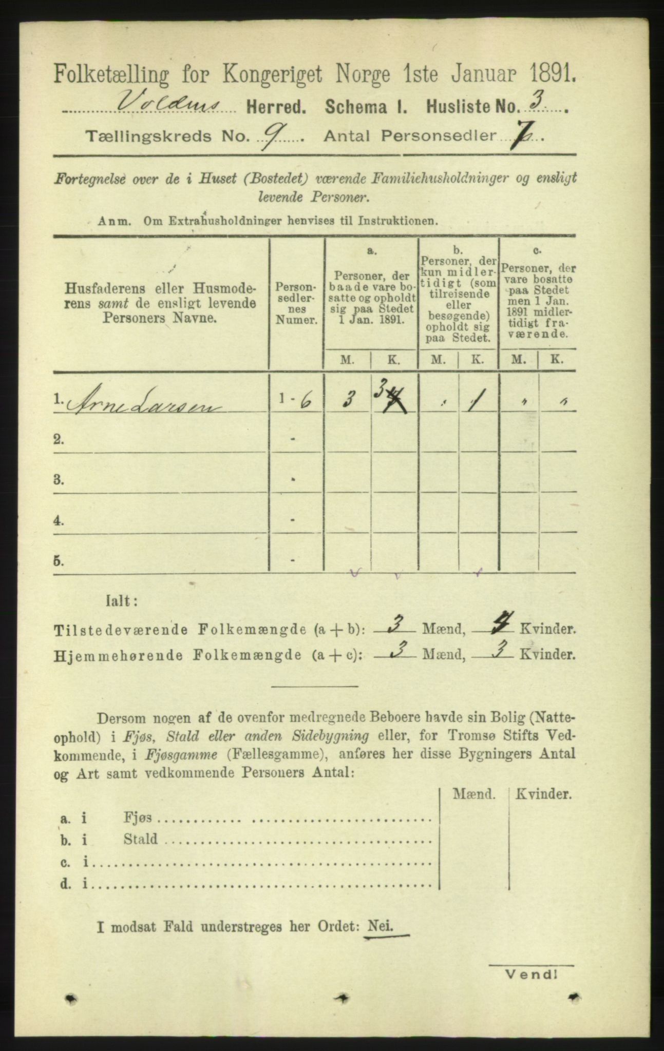 RA, 1891 census for 1519 Volda, 1891, p. 4181