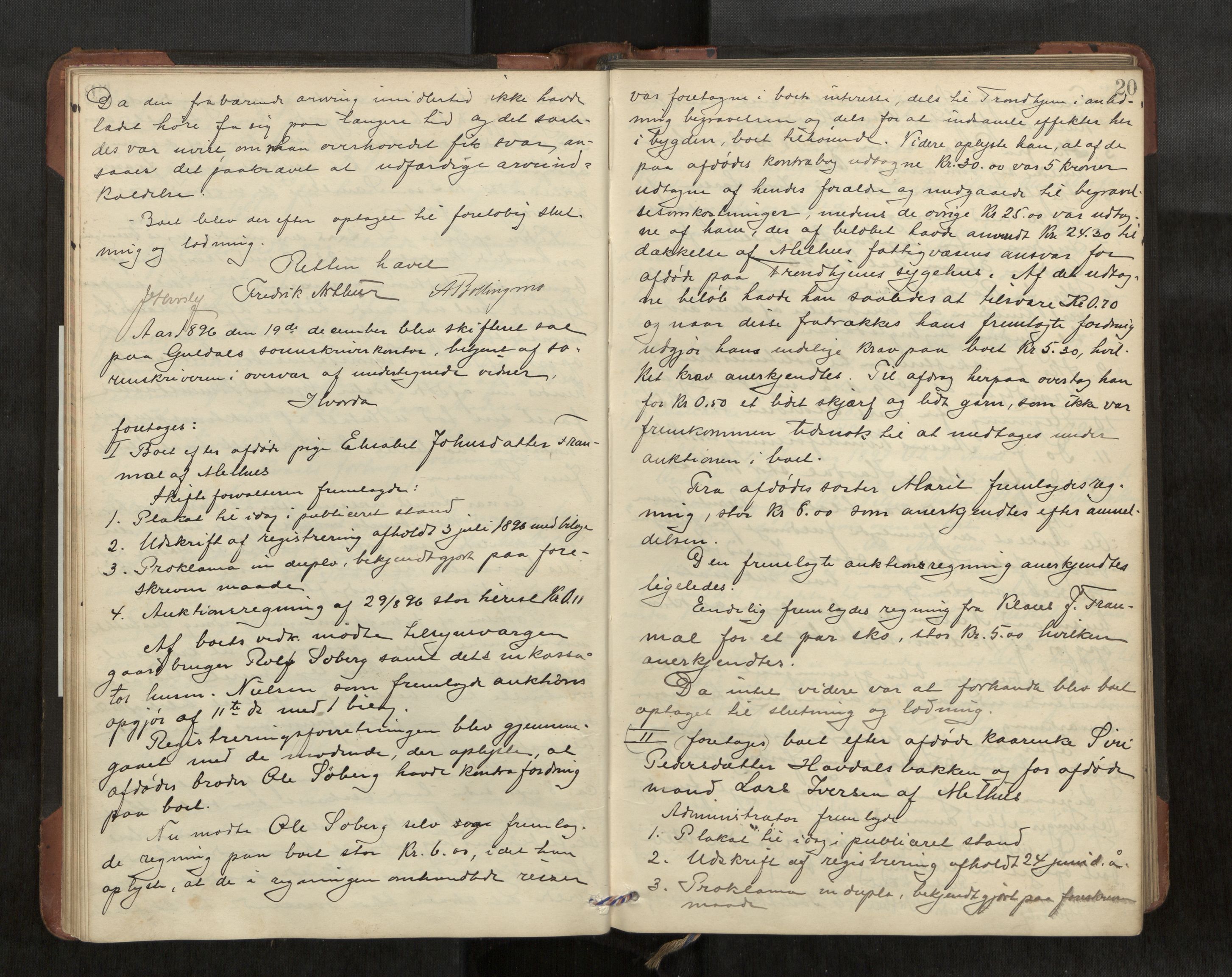 Gauldal sorenskriveri, AV/SAT-A-0014/1/3/3B/L0004: Skiftebehandlingsprotokoll, 1896-1905, p. 20