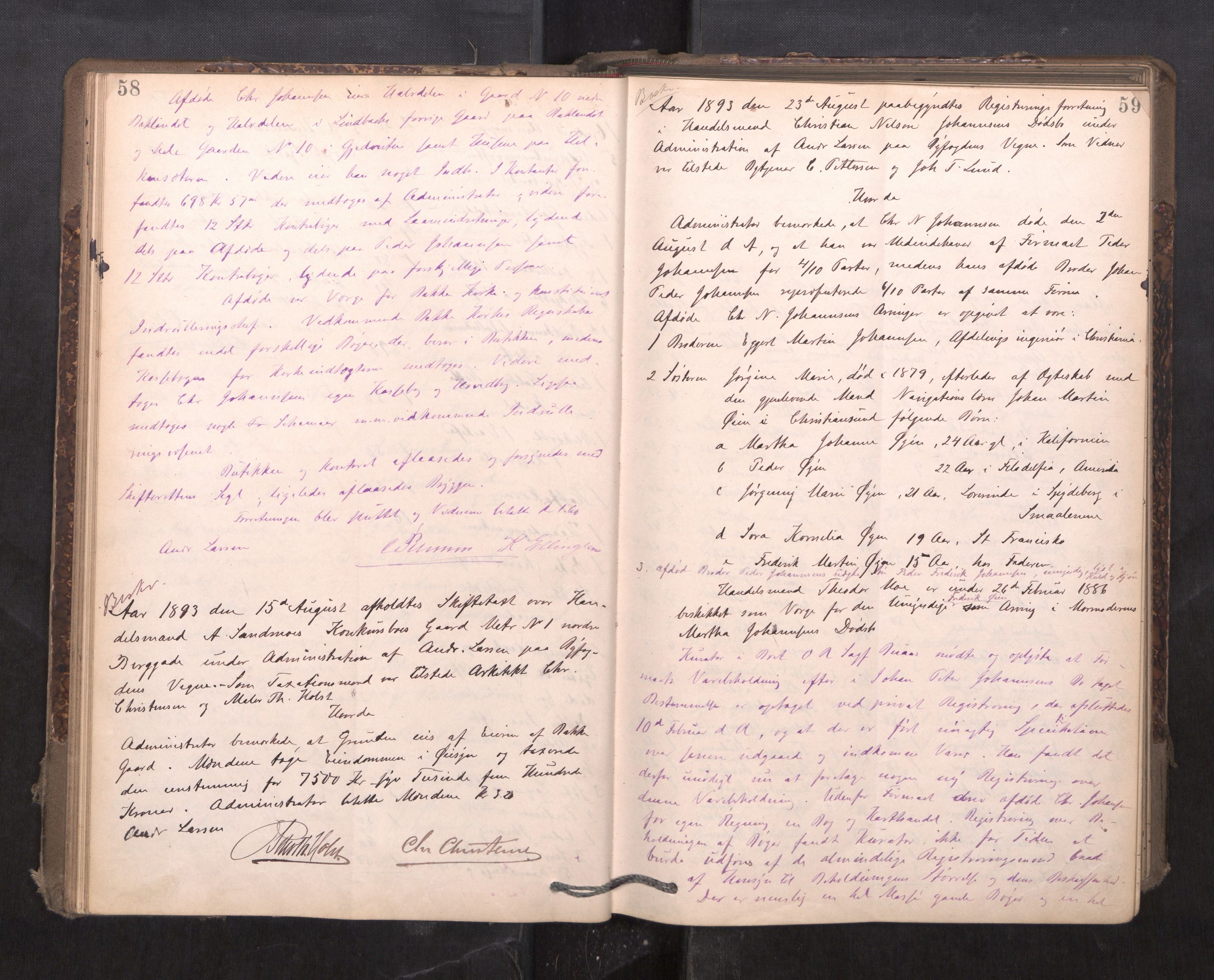 Trondheim byfogd, AV/SAT-A-0003/1/3/3C/L0015: Skifteregistreringsprotokoll - 24/2-21/3 (u/ register), 1893-1899, p. 58-59