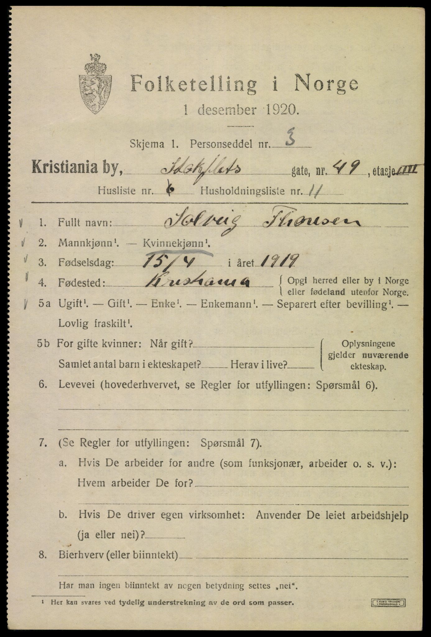 SAO, 1920 census for Kristiania, 1920, p. 544521