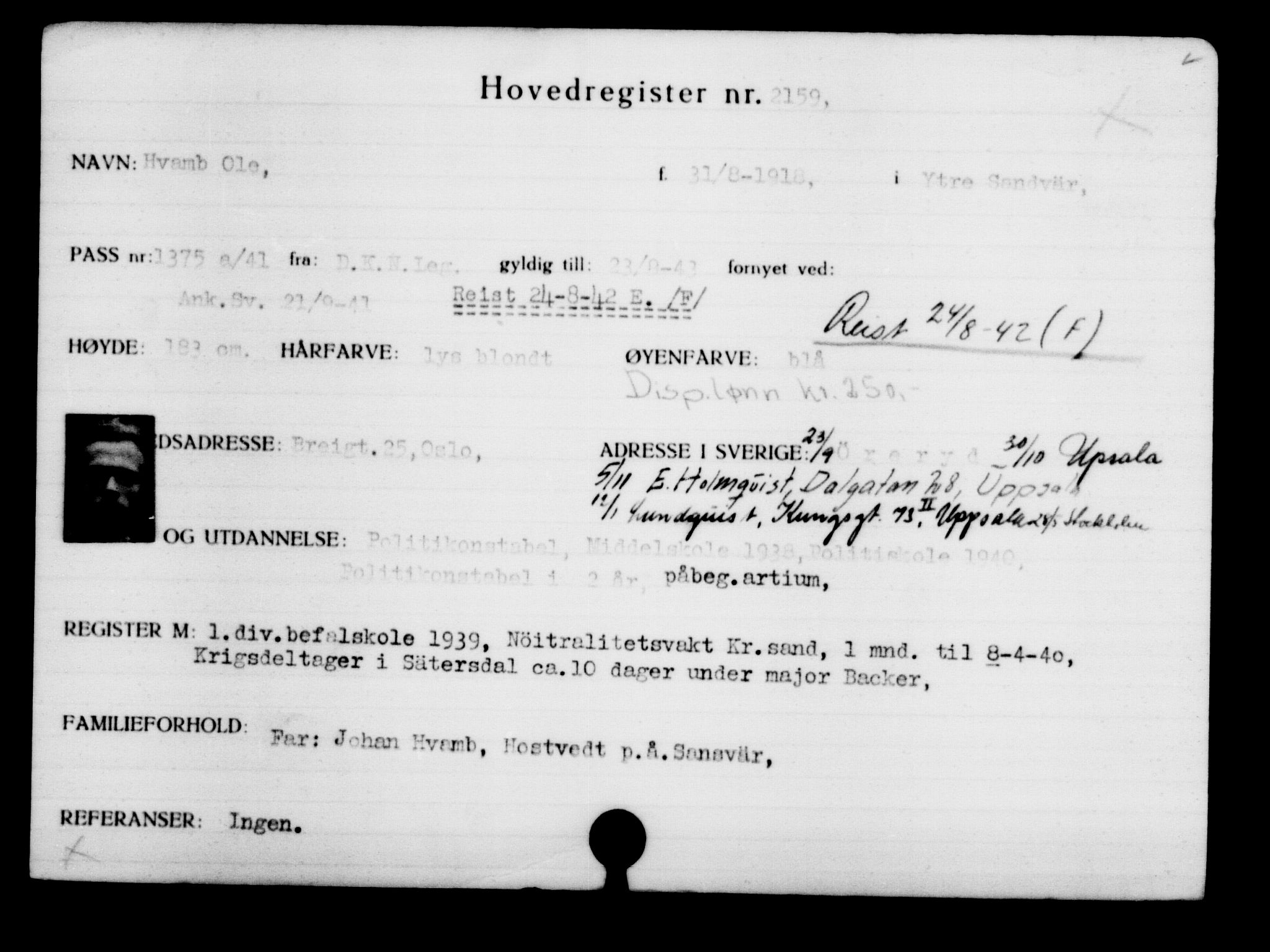 Utenriksstasjonene, Legasjonen i Stockholm, Flyktningkontoret, AV/RA-S-6753/V/Va/L0003: Kjesäterkartoteket, flyktninger med registreringsnr. 2001-3495, 1940-1945, p. 221