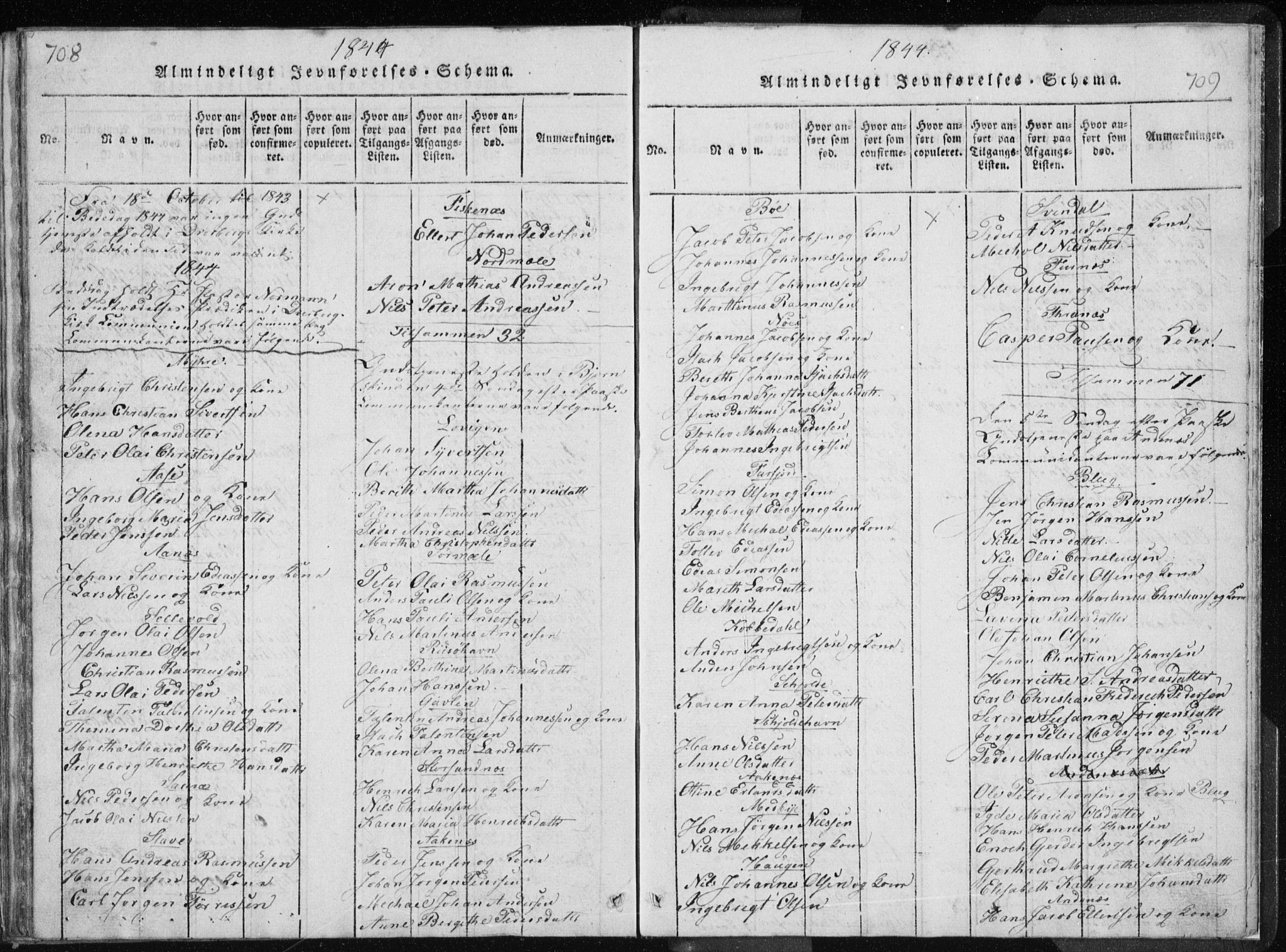 Ministerialprotokoller, klokkerbøker og fødselsregistre - Nordland, AV/SAT-A-1459/897/L1411: Parish register (copy) no. 897C01, 1820-1866, p. 708-709