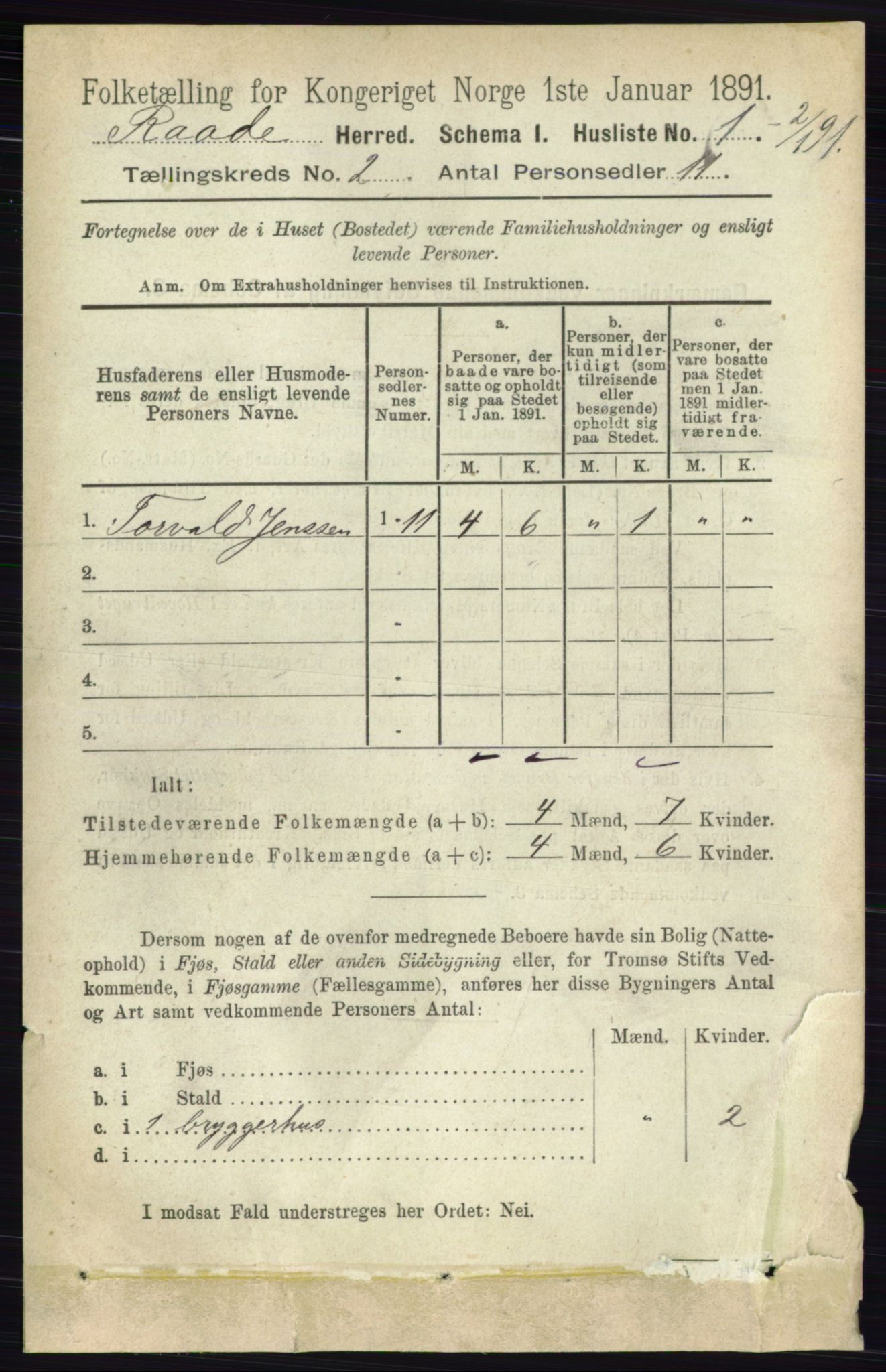 RA, 1891 census for 0135 Råde, 1891, p. 530