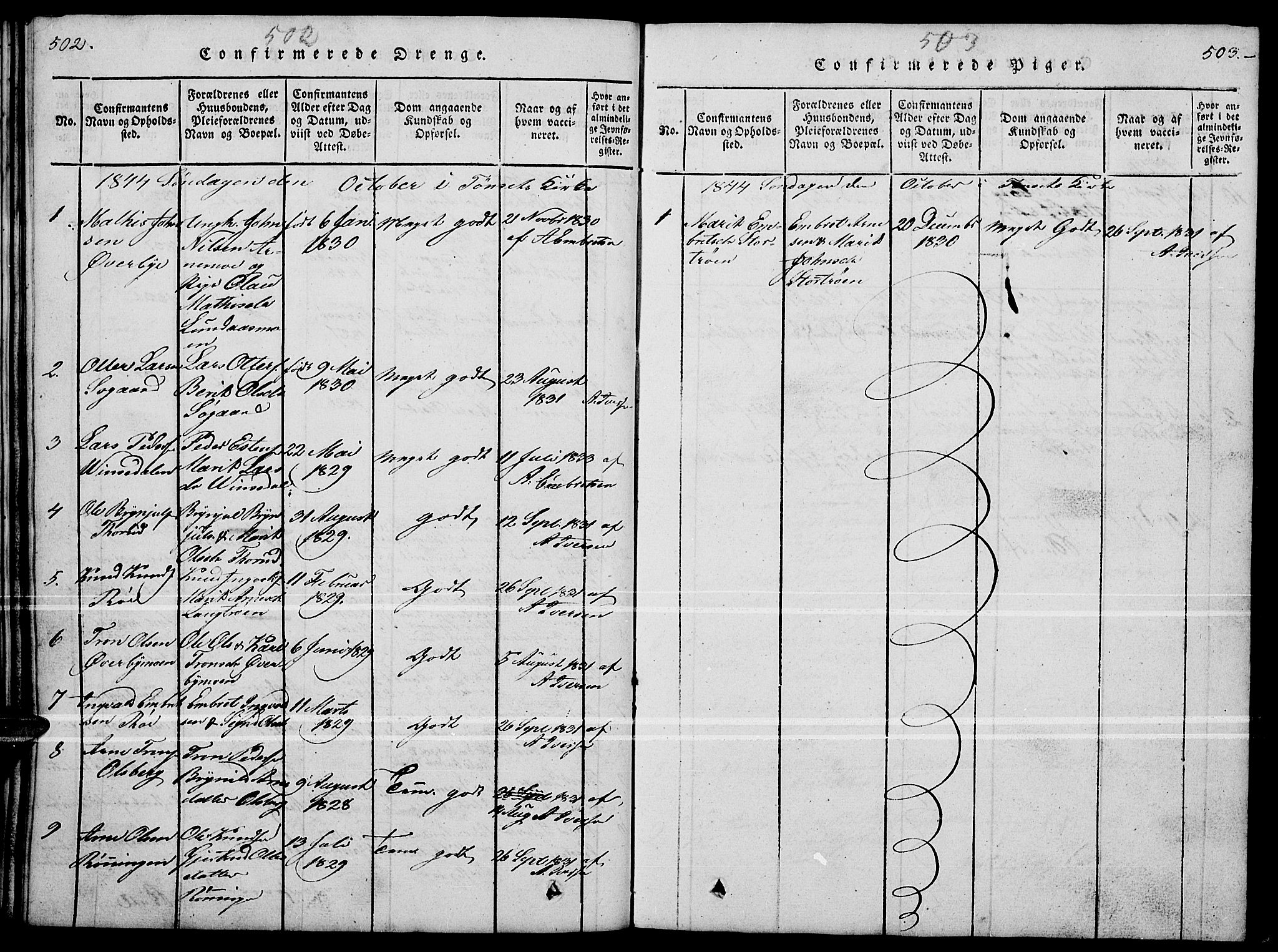 Tynset prestekontor, SAH/PREST-058/H/Ha/Hab/L0004: Parish register (copy) no. 4, 1814-1879, p. 502-503