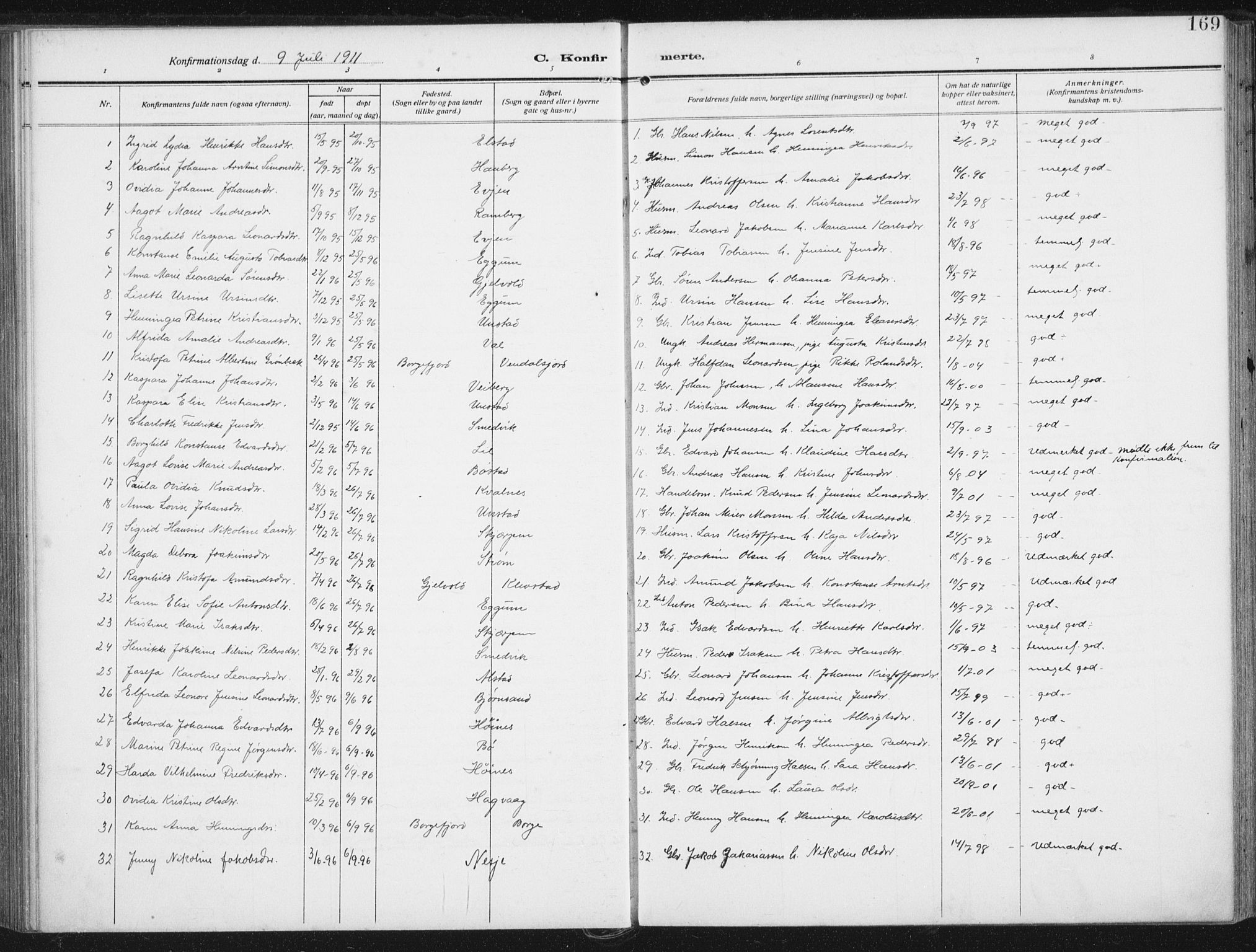 Ministerialprotokoller, klokkerbøker og fødselsregistre - Nordland, SAT/A-1459/880/L1135: Parish register (official) no. 880A09, 1908-1919, p. 169