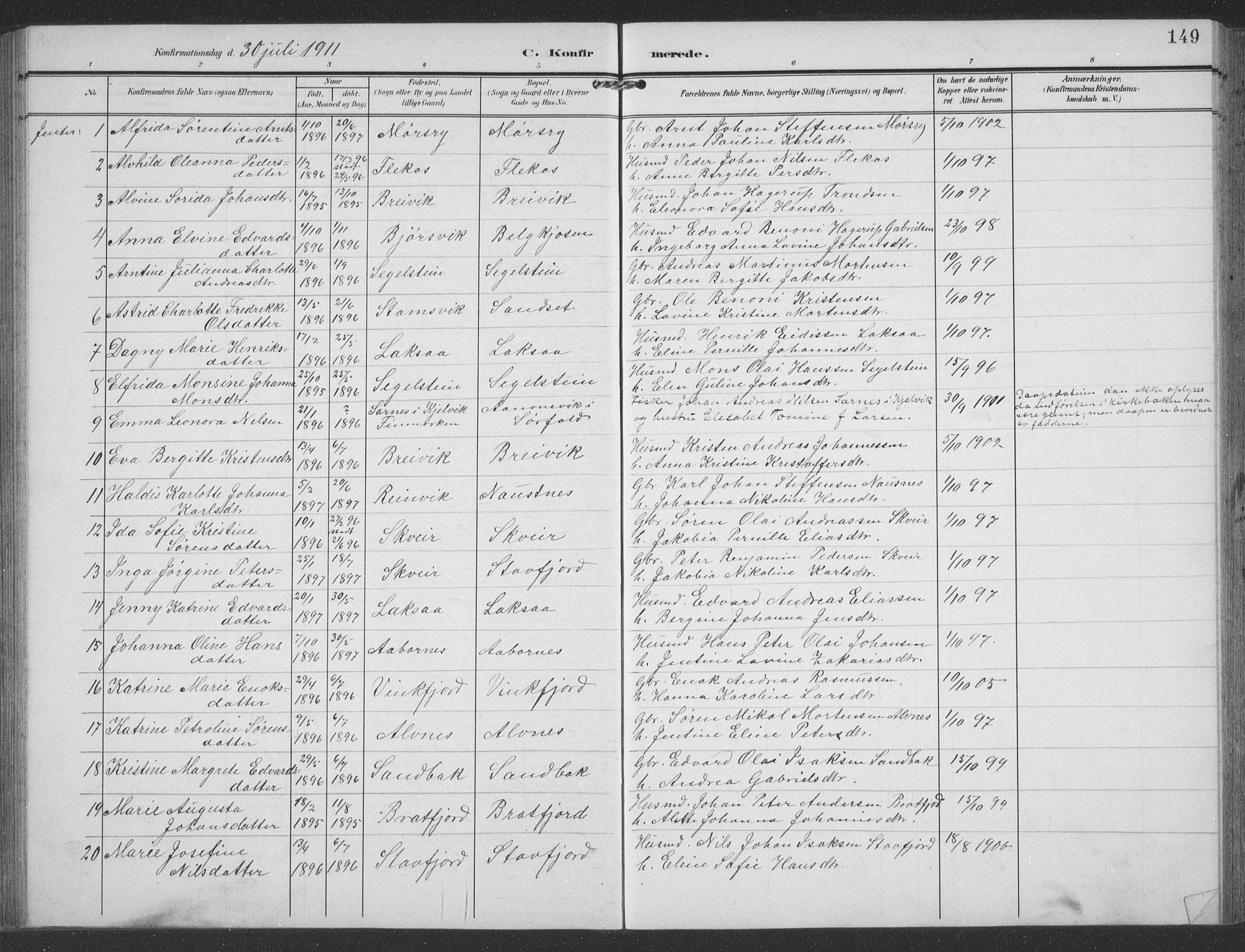 Ministerialprotokoller, klokkerbøker og fødselsregistre - Nordland, SAT/A-1459/858/L0835: Parish register (copy) no. 858C02, 1904-1940, p. 149