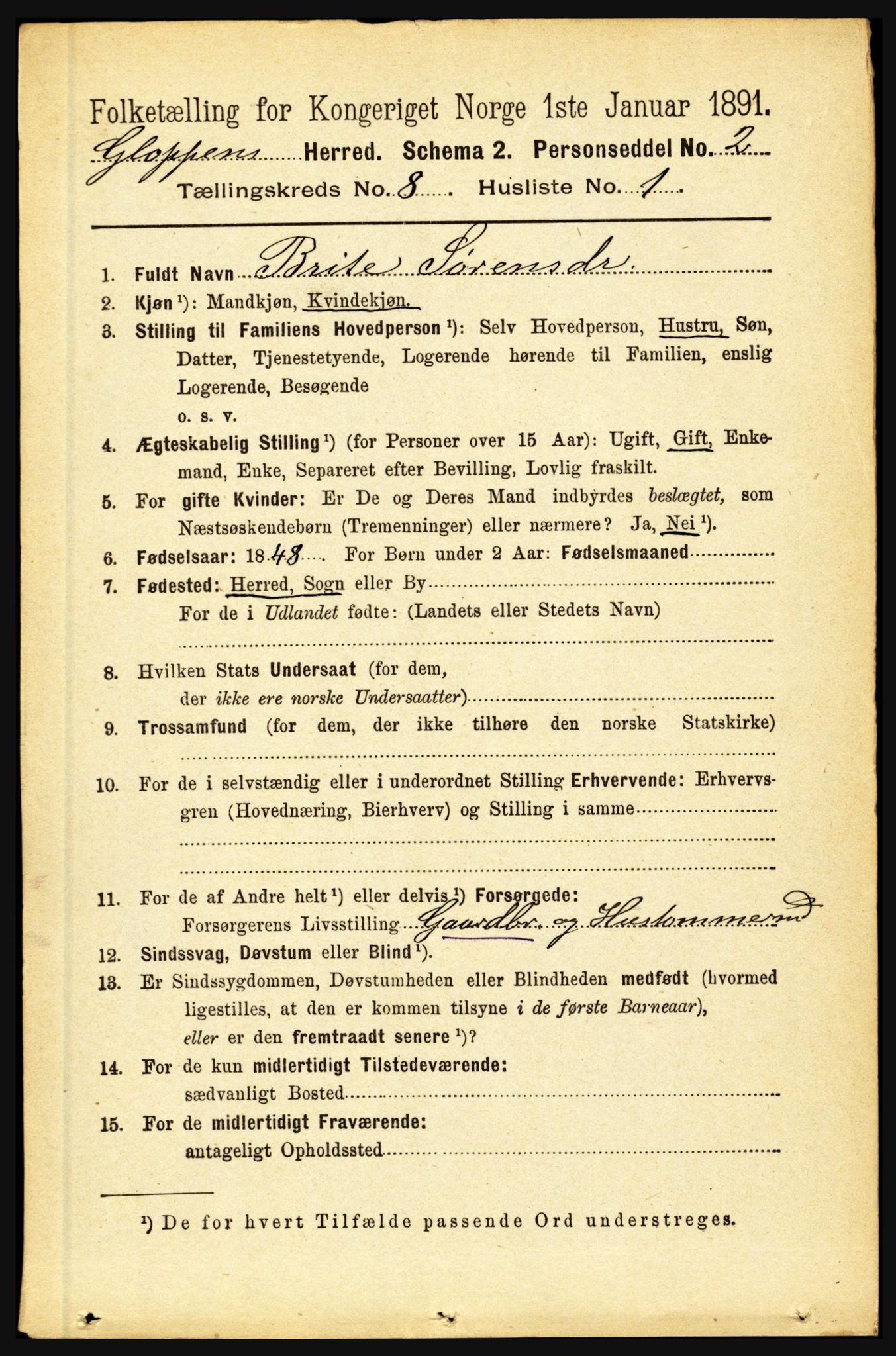 RA, 1891 census for 1445 Gloppen, 1891, p. 3152