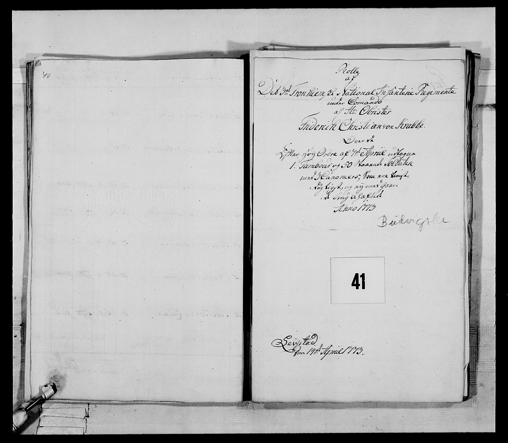 Generalitets- og kommissariatskollegiet, Det kongelige norske kommissariatskollegium, AV/RA-EA-5420/E/Eh/L0085: 3. Trondheimske nasjonale infanteriregiment, 1773-1775, p. 242