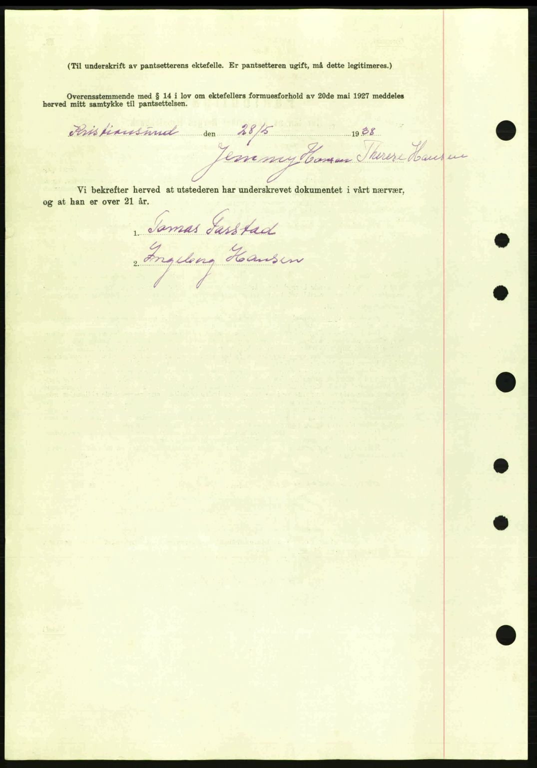 Kristiansund byfogd, SAT/A-4587/A/27: Mortgage book no. 31, 1938-1939, Diary no: : 401/1938