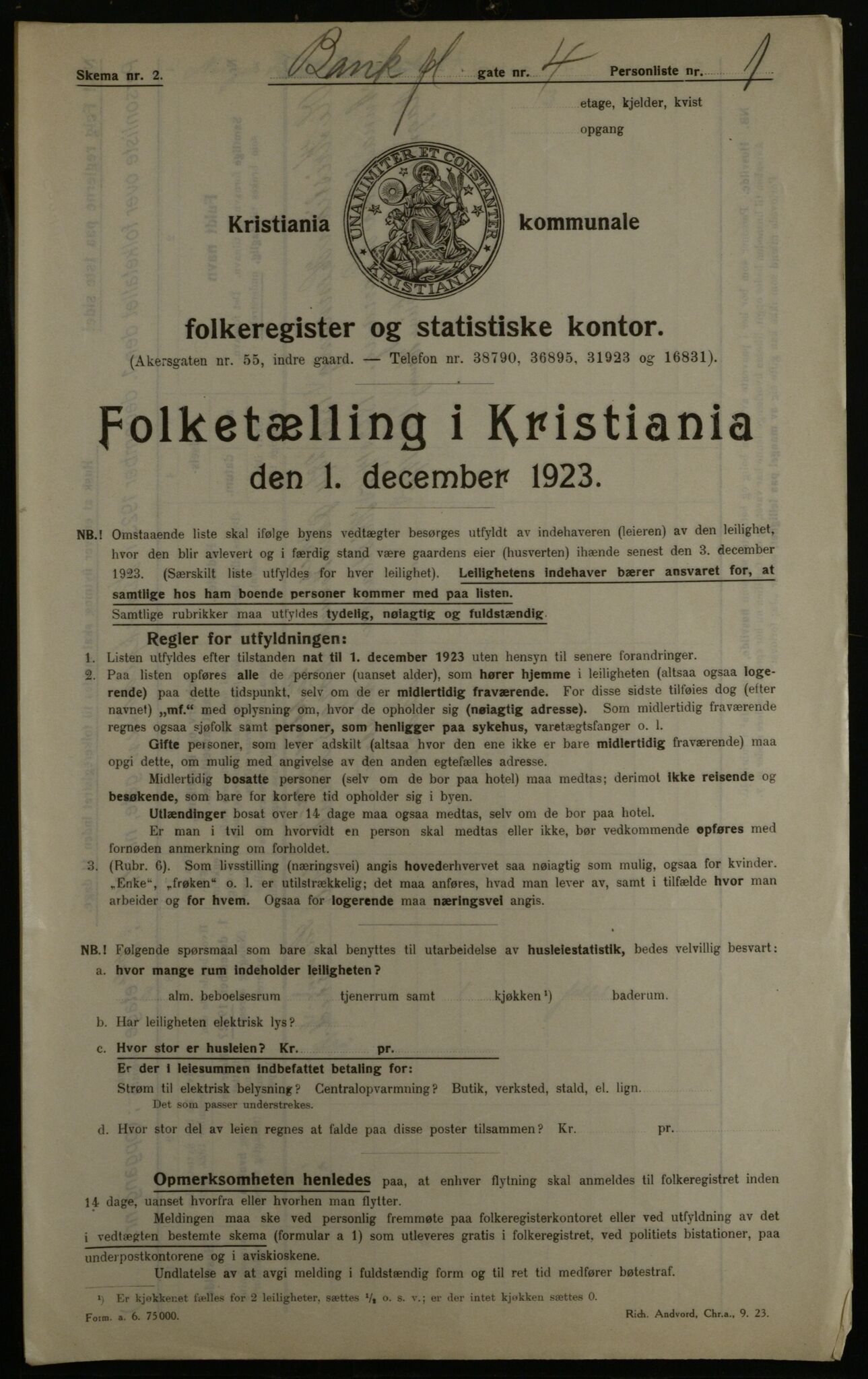 OBA, Municipal Census 1923 for Kristiania, 1923, p. 3973