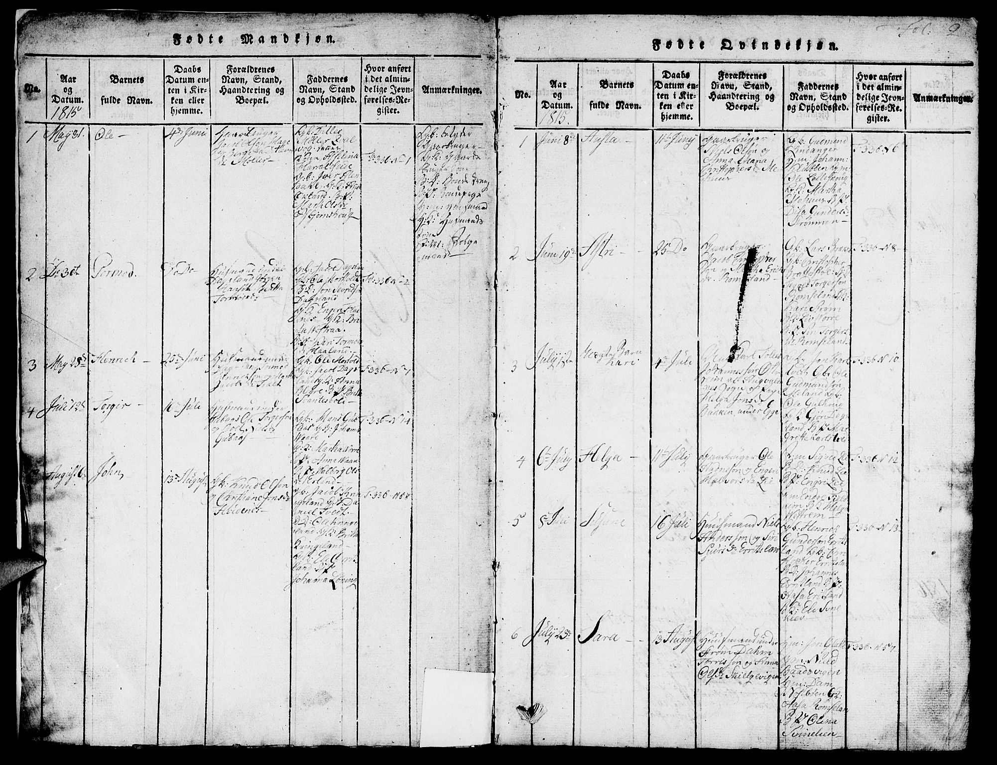 Skjold sokneprestkontor, SAST/A-101847/H/Ha/Hab/L0001: Parish register (copy) no. B 1, 1815-1835, p. 2
