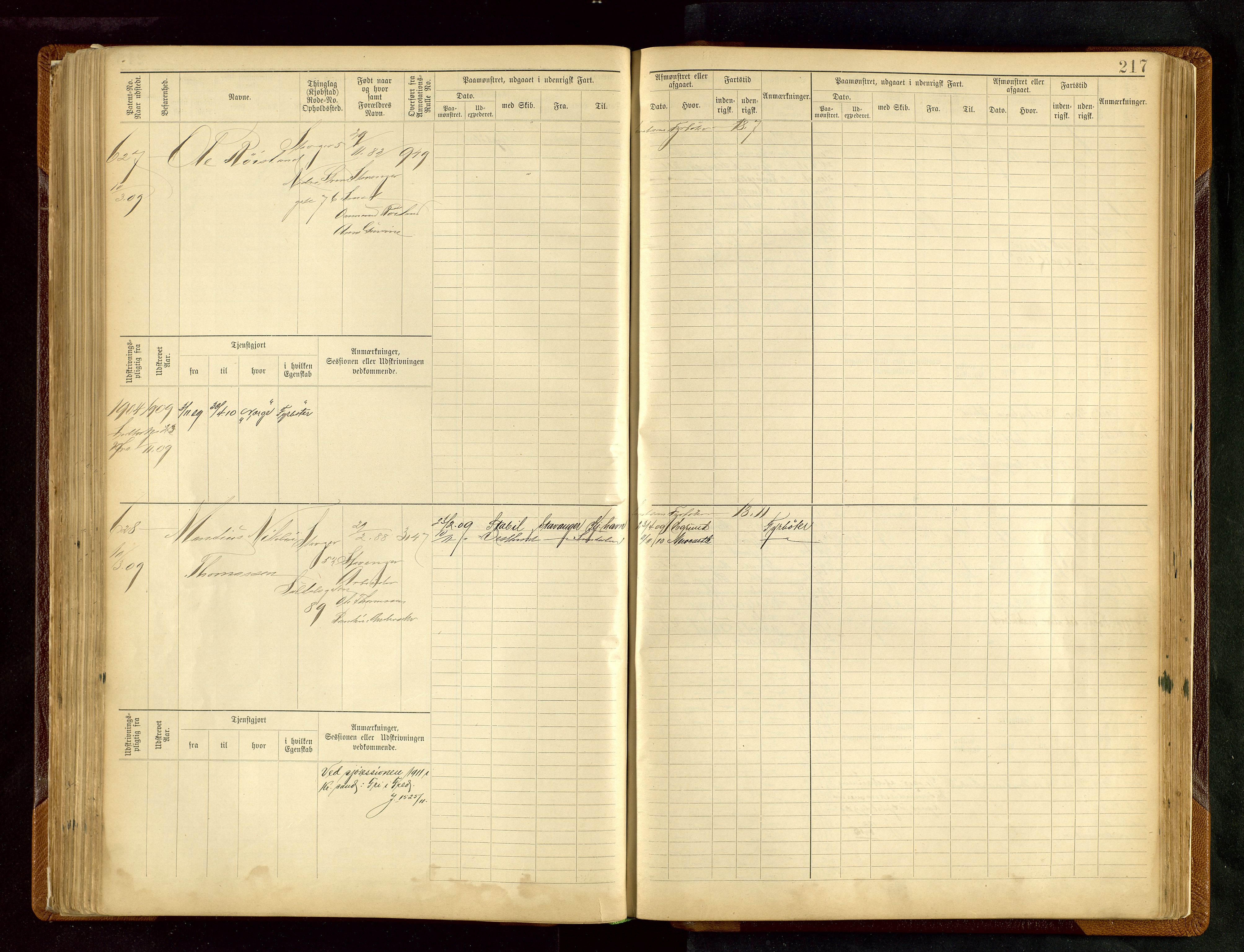 Stavanger sjømannskontor, AV/SAST-A-102006/F/Fe/L0005: Maskinist- og fyrbøterrulle, patentnr. 195-781 (dublett), 1894-1922, p. 222