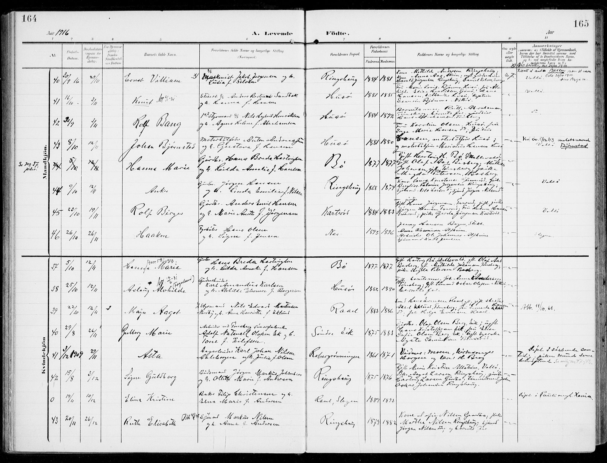 Sem kirkebøker, SAKO/A-5/F/Fb/L0006: Parish register (official) no. II 6, 1905-1918, p. 164-165