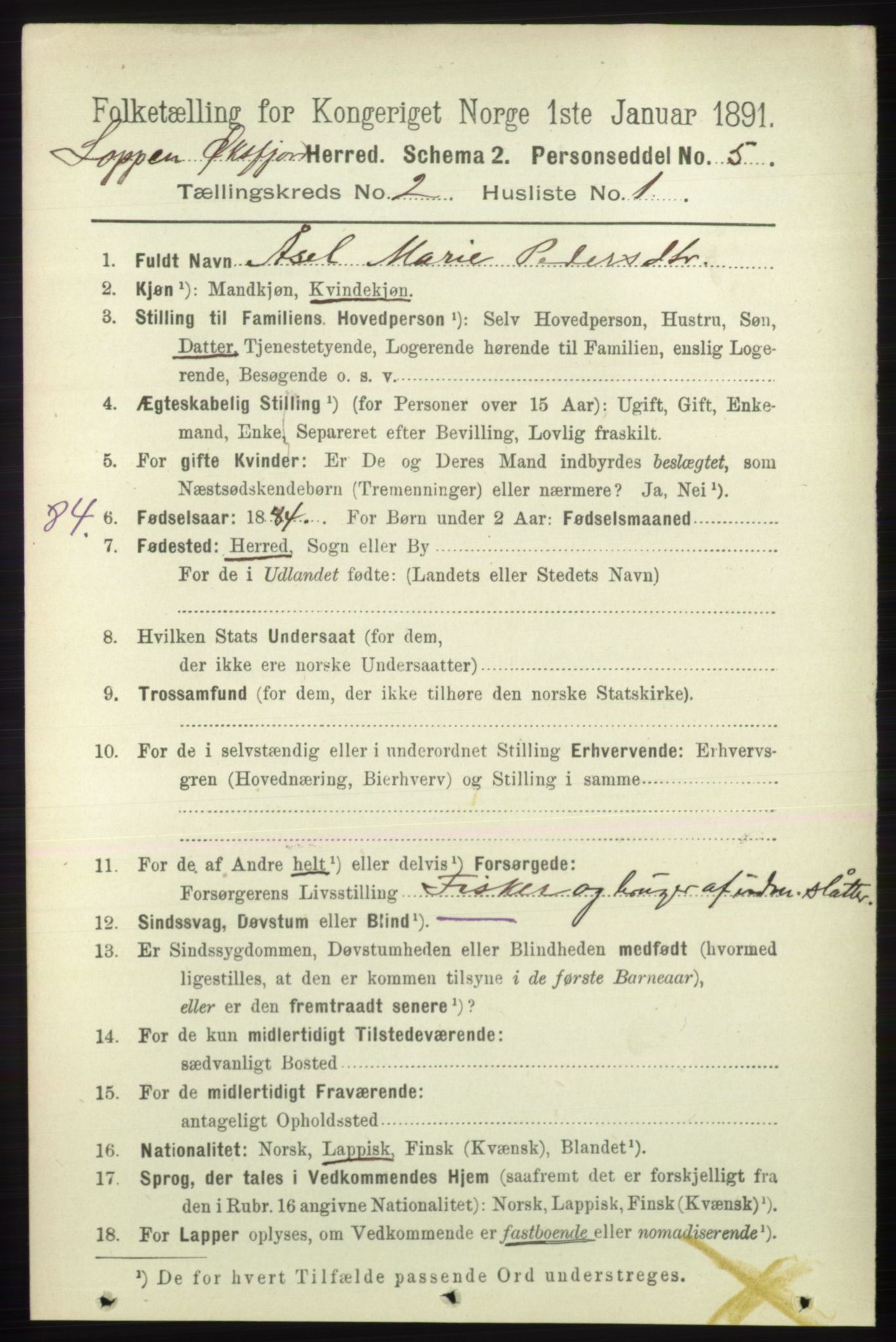 RA, 1891 census for 2014 Loppa, 1891, p. 375