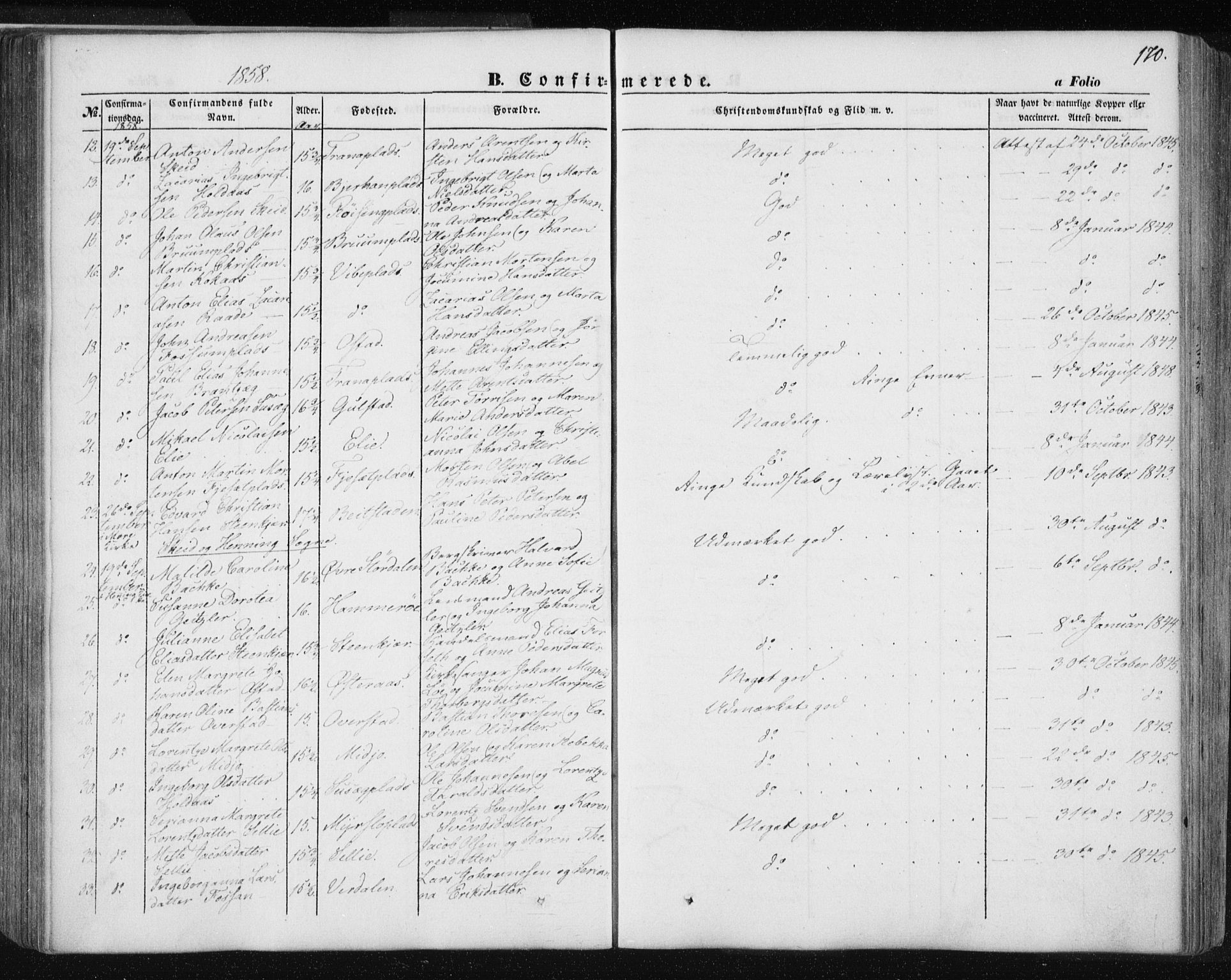 Ministerialprotokoller, klokkerbøker og fødselsregistre - Nord-Trøndelag, AV/SAT-A-1458/735/L0342: Parish register (official) no. 735A07 /1, 1849-1862, p. 170