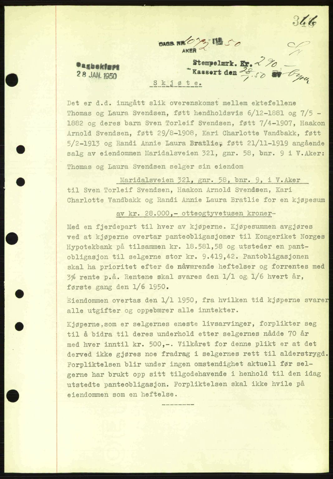 Oslo byskriverembete, AV/SAO-A-10227/G/Gb/Gbd/Gbda/L0017: Mortgage book no. A215, 1949-1950, Diary no: : 1072/1950